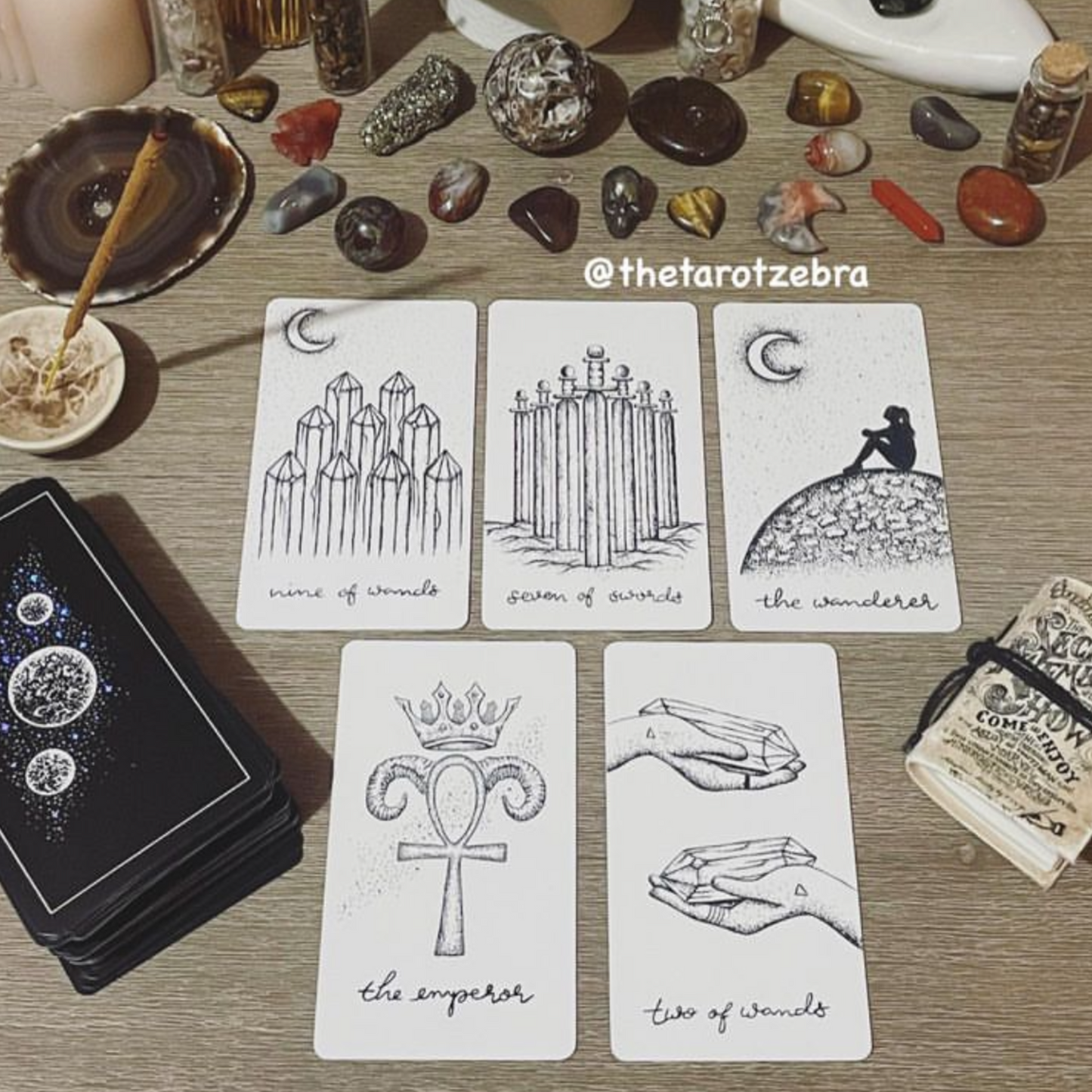 the wandering moon tarot deck authentic | indie tarot card deck | hand illustrated with guidebook | comes with free tarot deck