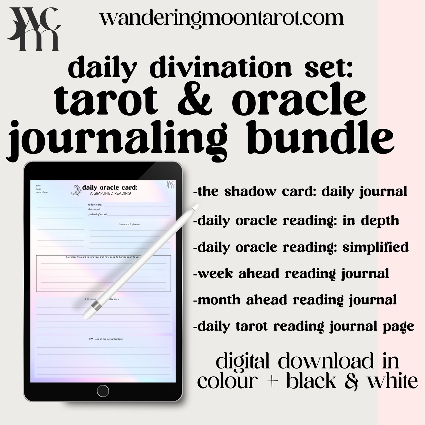 tarot & oracle journaling bundle - daily journal pages
