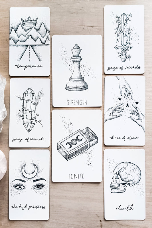 tarot card & oracle deck bundle, indie bundle set: holographic, unique aesthetic | black & white tarot & oracle cards