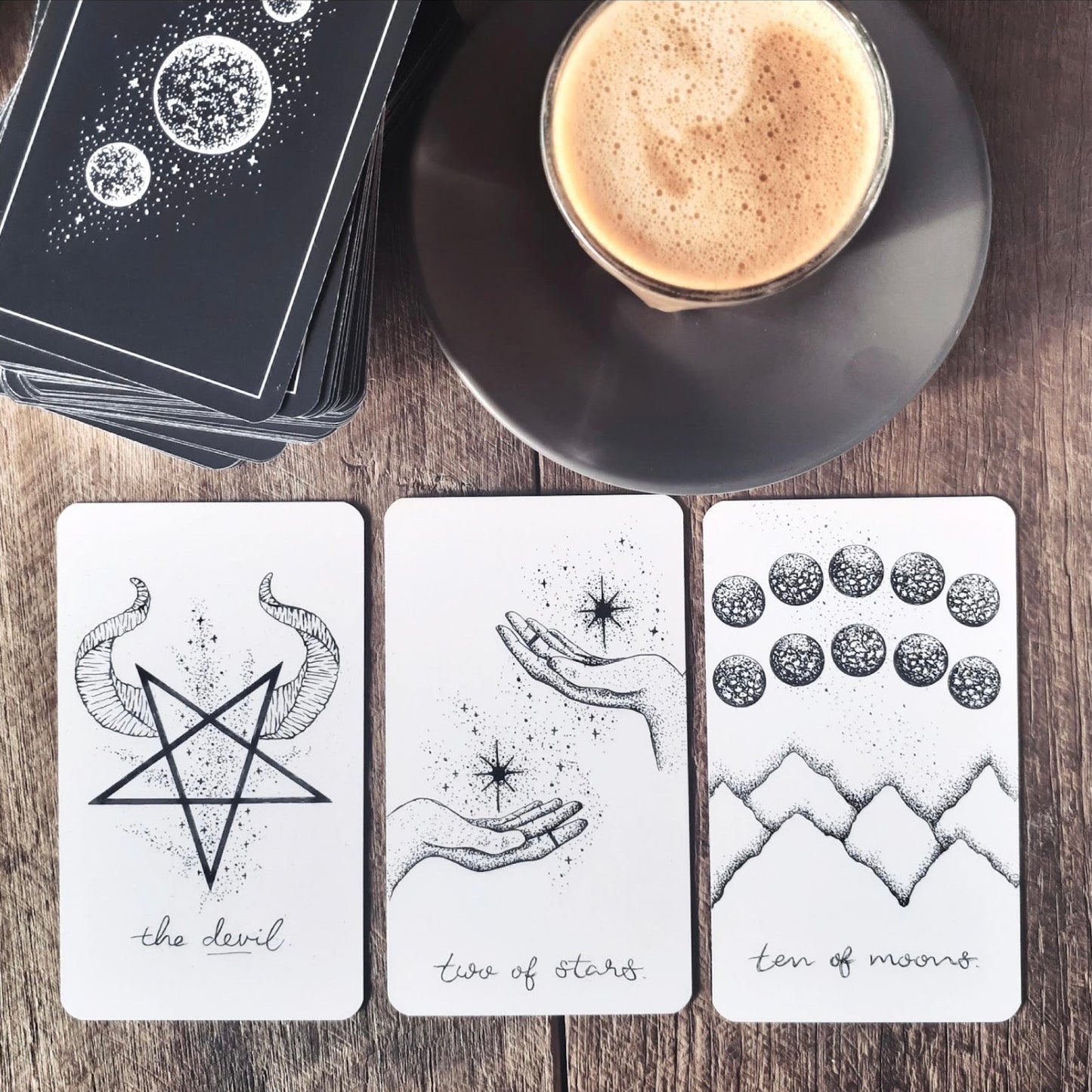 tarot card & oracle deck bundle, indie bundle set: holographic, unique aesthetic | black & white tarot & oracle cards