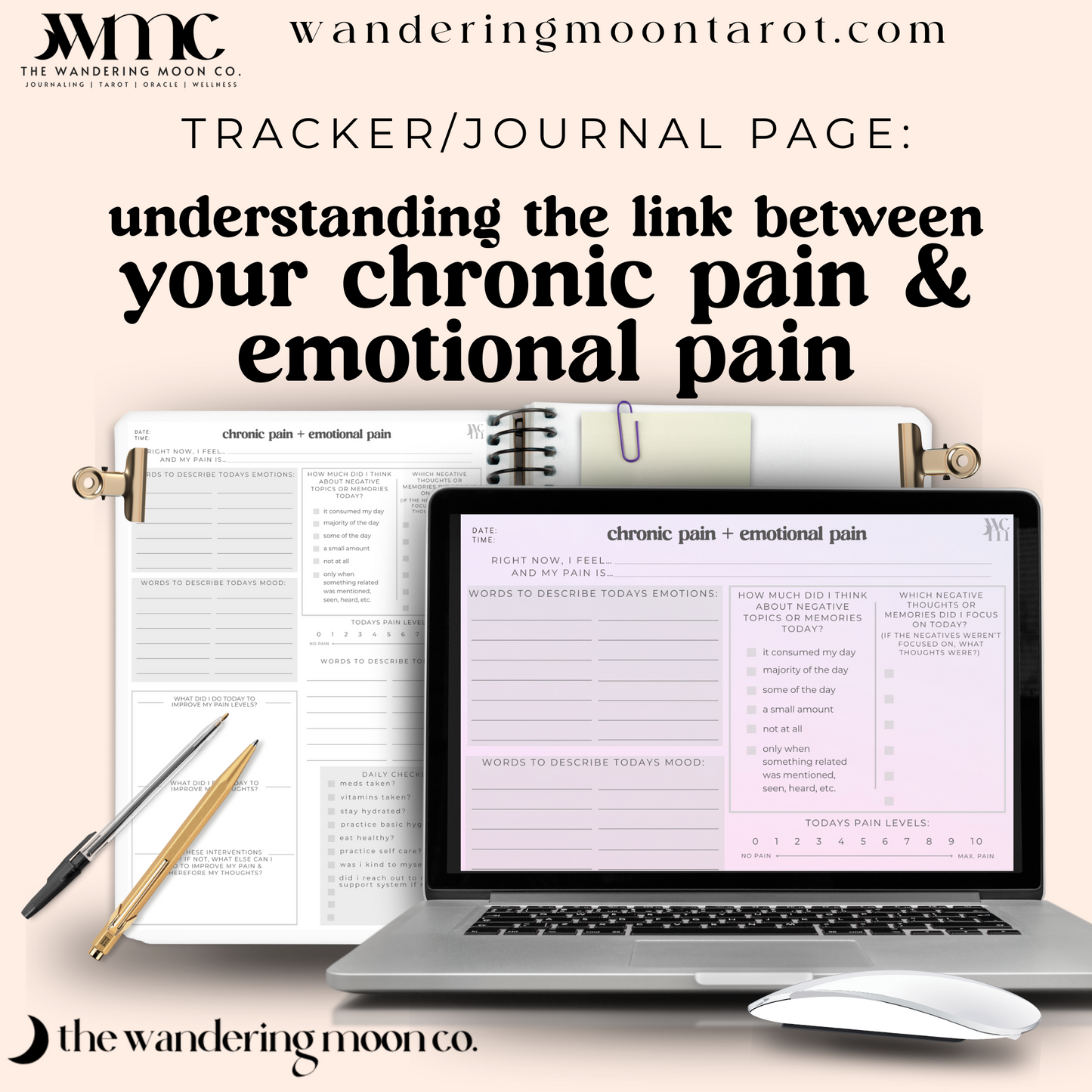 chronic pain/illness & mental health journal set, digital & printable download PDF