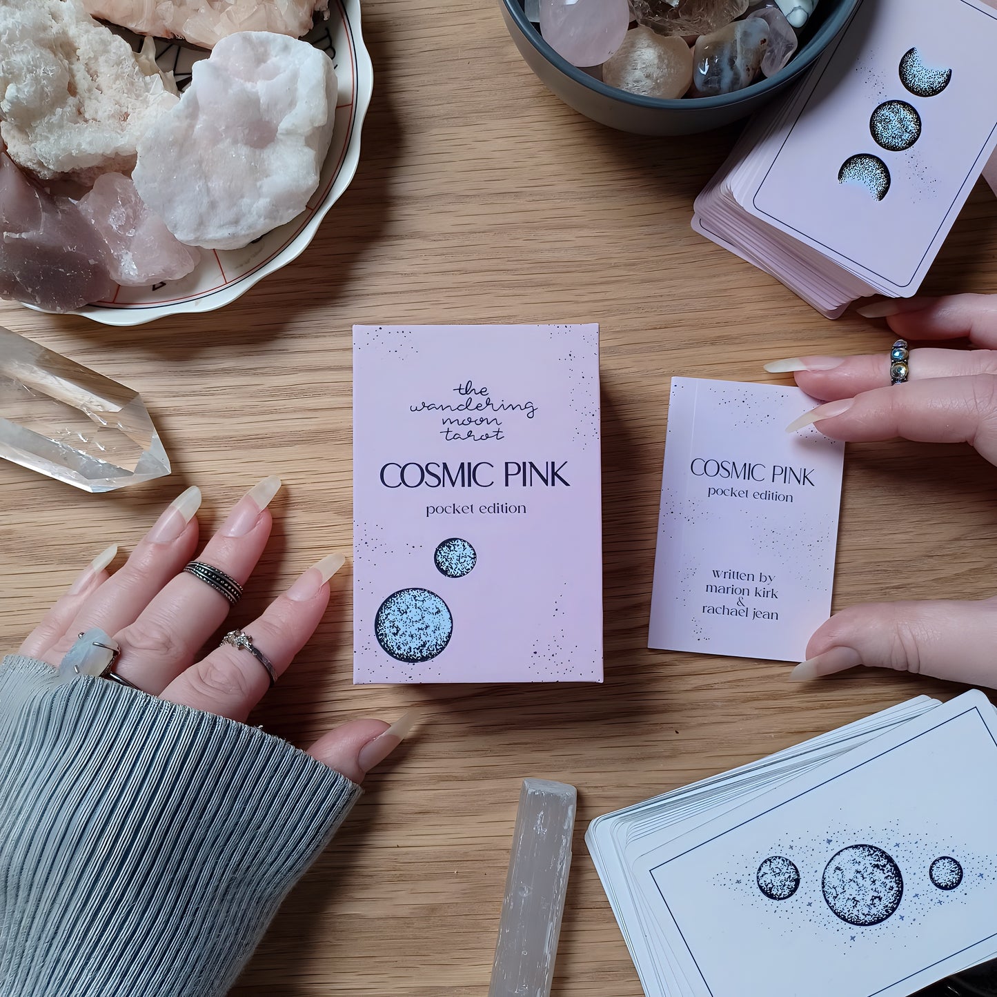 mini tarot cards deck: aesthetic pink divination cards, pocket size tarot readings, booklet with tarot card meanings