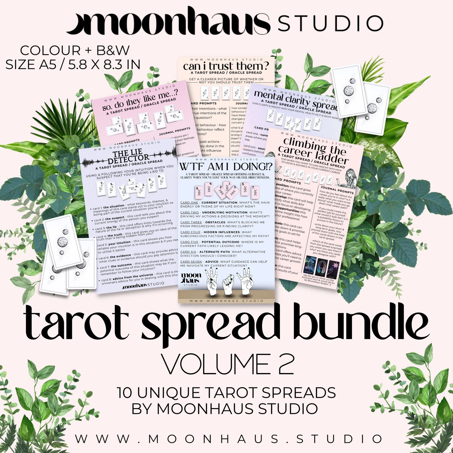 tarot spreads pdf: love, career, relationships, with tarot journal prompts for tarot readings. digital printable, book of shadows, grimoire.