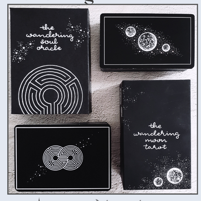 tarot card & oracle deck bundle, indie bundle set: holographic, unique aesthetic | black & white tarot & oracle cards