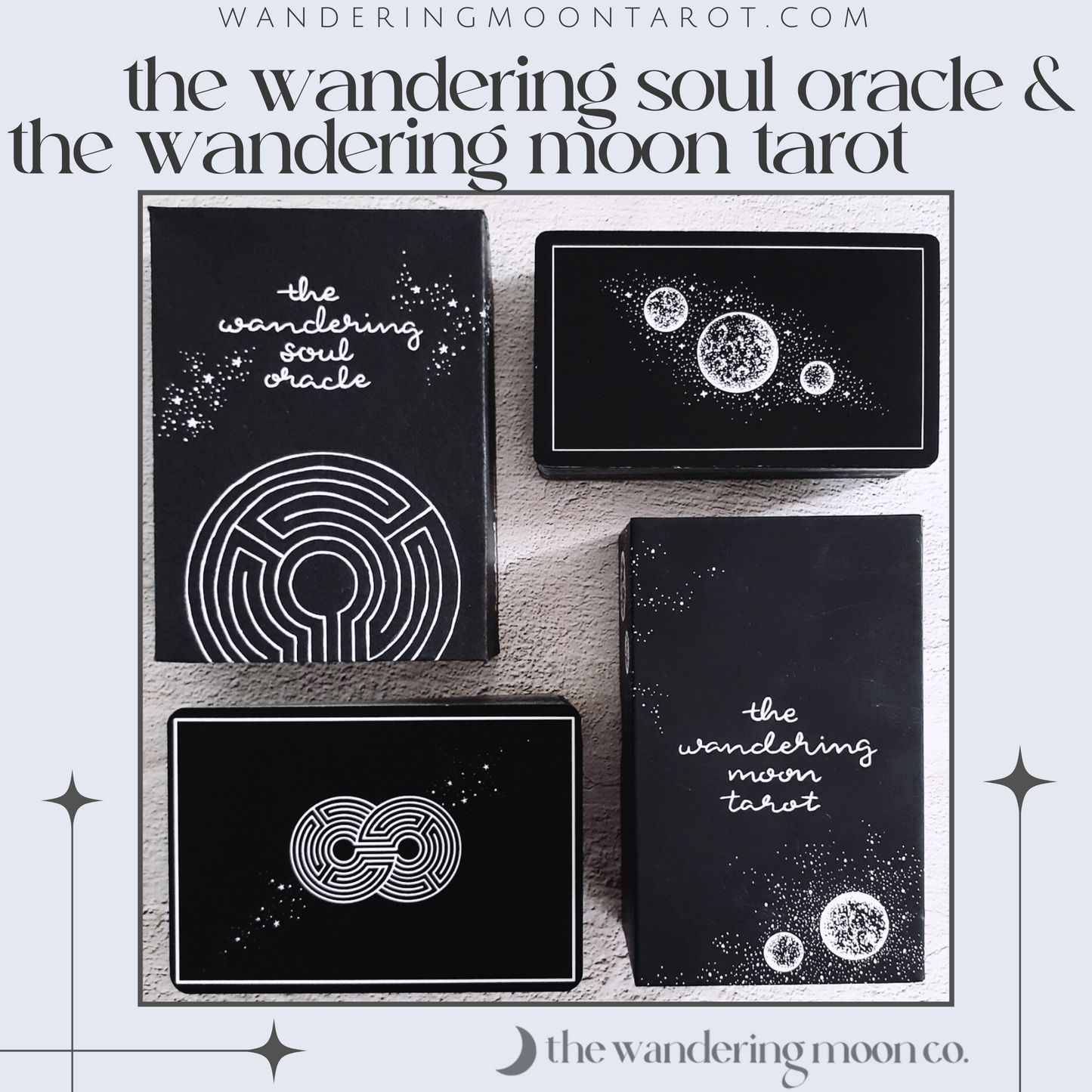 tarot card & oracle deck bundle, indie bundle set: holographic, unique aesthetic | black & white tarot & oracle cards