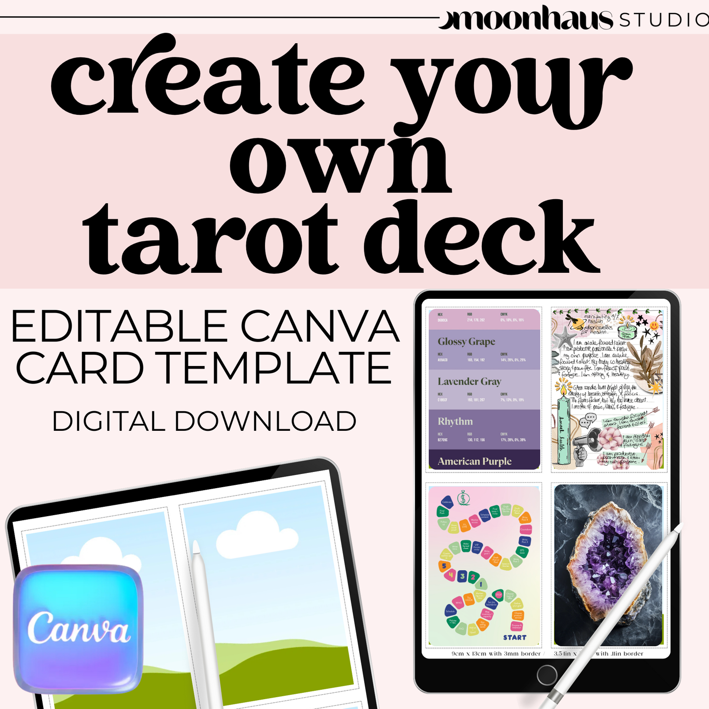 Canva Template: Digital Oracle Deck, Tarot Cards, Flash Cards, DIY Make Your Own Tarot Deck