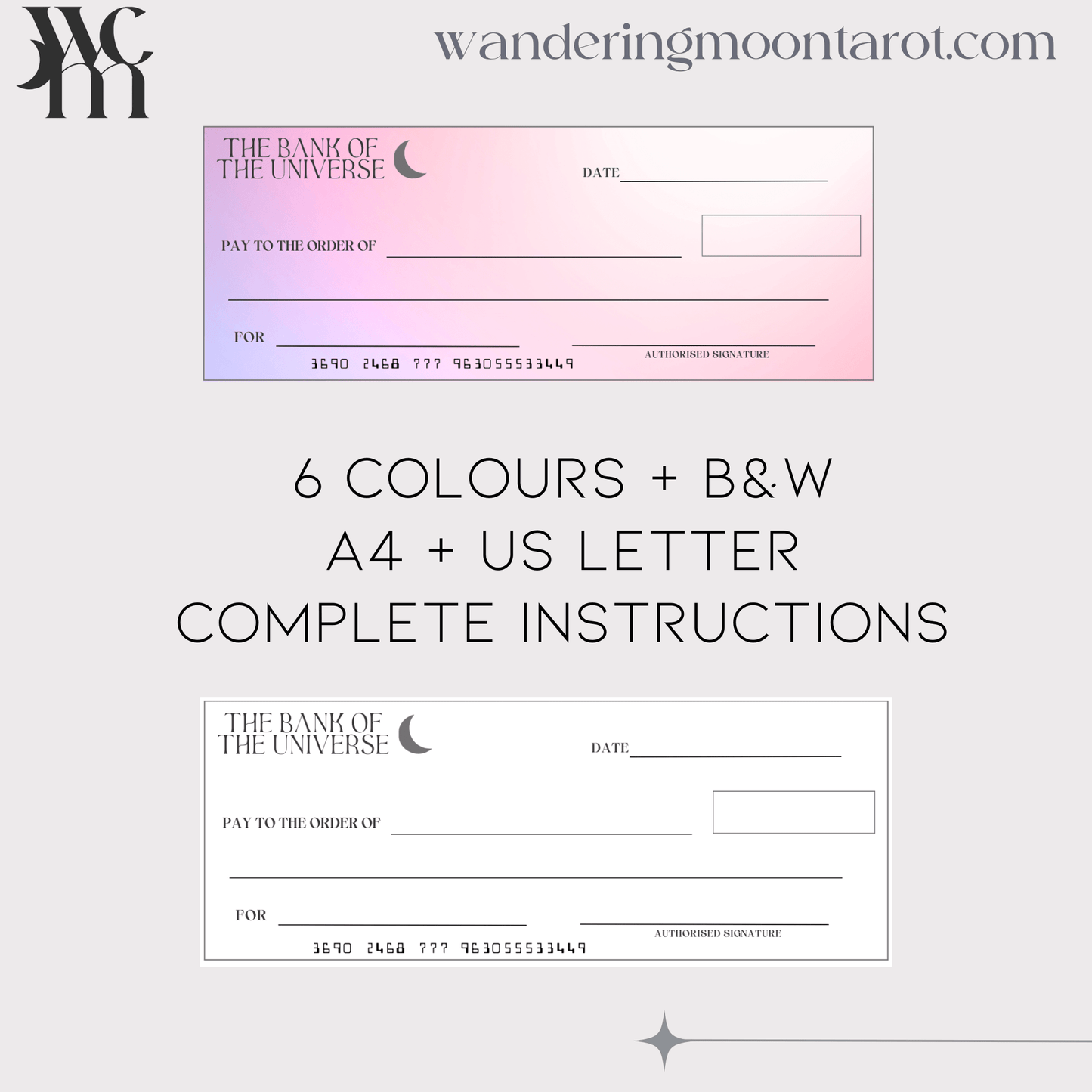 checks for manifesting abundance download - cheques for manifestation - The Wandering Moon Co.