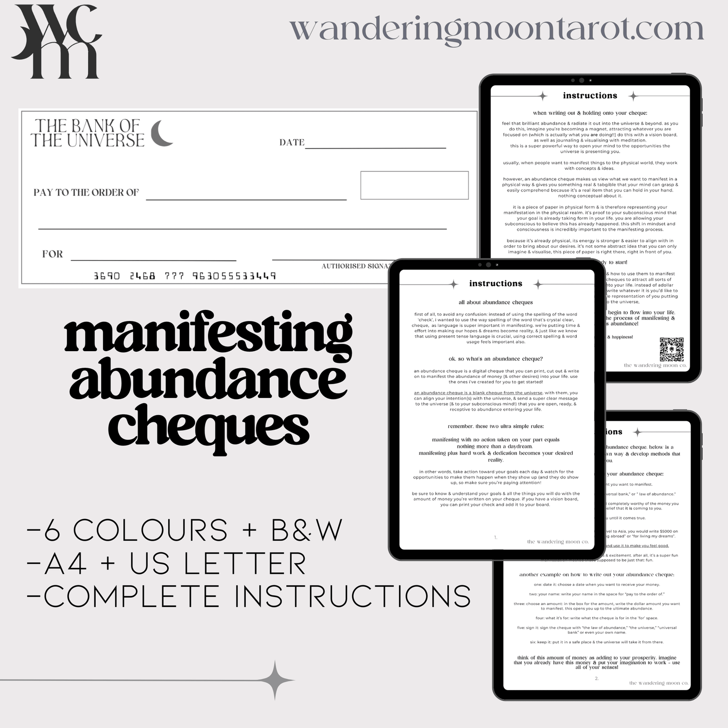 checks for manifesting abundance download - cheques for manifestation - The Wandering Moon Co.