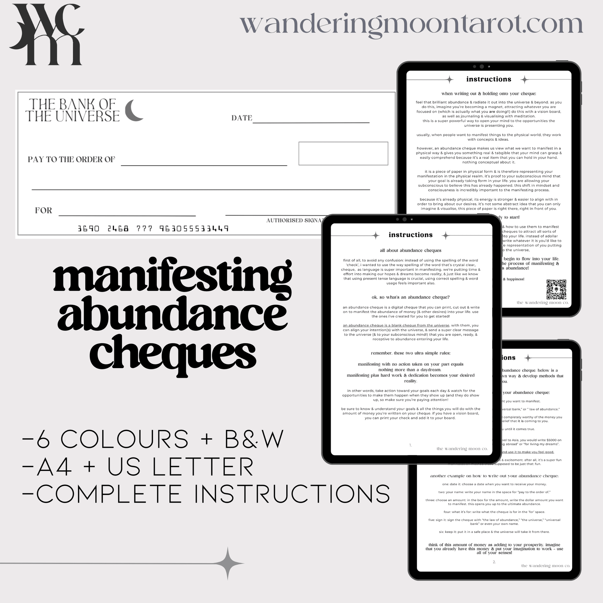 checks for manifesting abundance download - cheques for manifestation - The Wandering Moon Co.