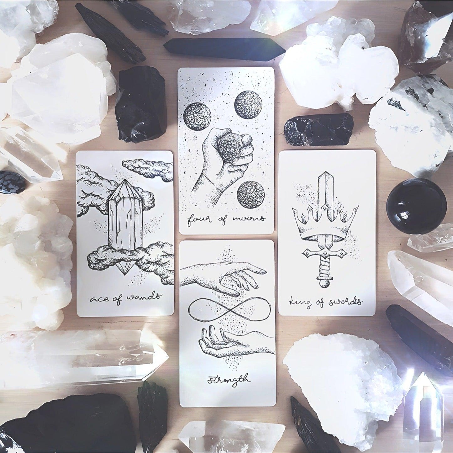 free tarot deck! Wandering Moon Tarot Deck, Celestial Tarot Cards, Crystal Tarot Card Deck, Indie Tarot Deck, Beginner Tarot Deck, Tarot Deck with Guide