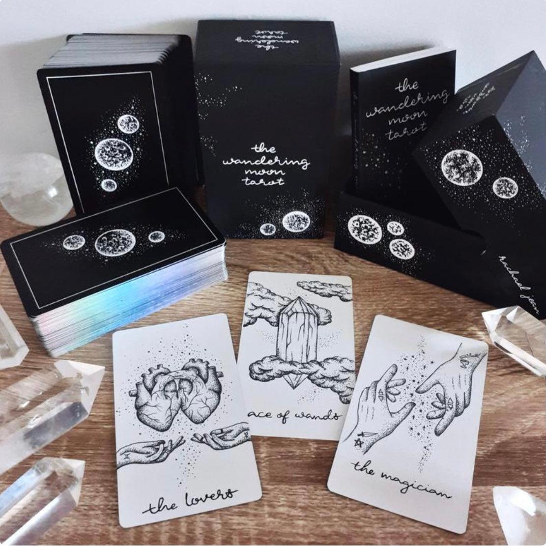 free tarot deck! Wandering Moon Tarot Deck, Celestial Tarot Cards, Crystal Tarot Card Deck, Indie Tarot Deck, Beginner Tarot Deck, Tarot Deck with Guide
