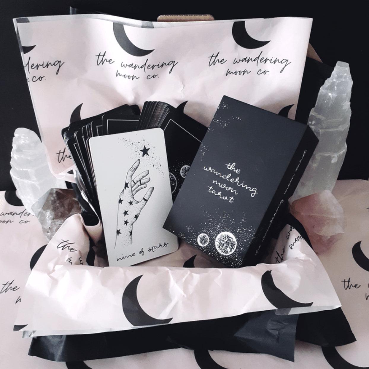 free tarot deck! Wandering Moon Tarot Deck with guidebook Celestial Tarot Cards, Crystal Tarot Card Deck, Indie Tarot Deck, Beginner Tarot Deck, Tarot Deck with Guide - The Wandering Moon Co.