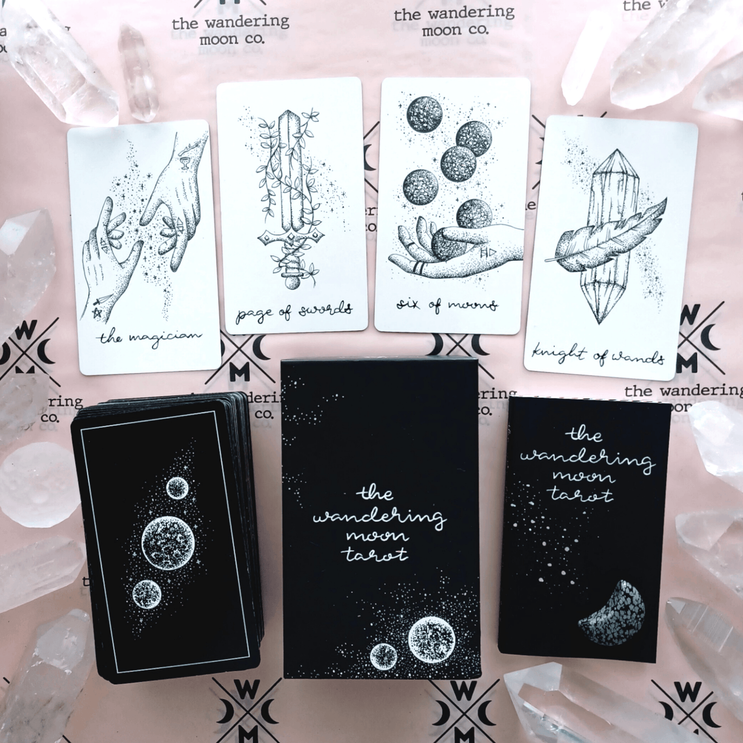 free tarot deck! Wandering Moon Tarot Deck, Celestial Tarot Cards, Crystal Tarot Card Deck, Indie Tarot Deck, Beginner Tarot Deck, Tarot Deck with Guide