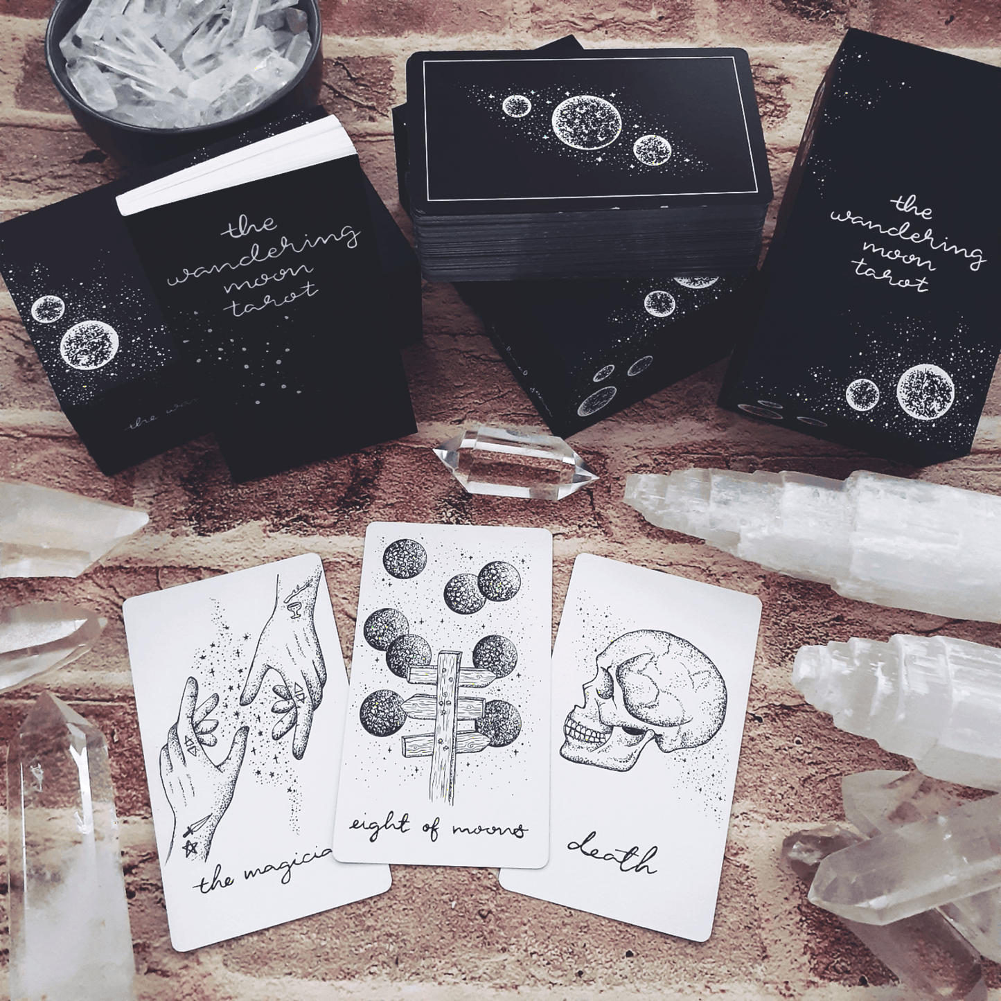 free tarot deck! Wandering Moon Tarot Deck, Celestial Tarot Cards, Crystal Tarot Card Deck, Indie Tarot Deck, Beginner Tarot Deck, Tarot Deck with Guide