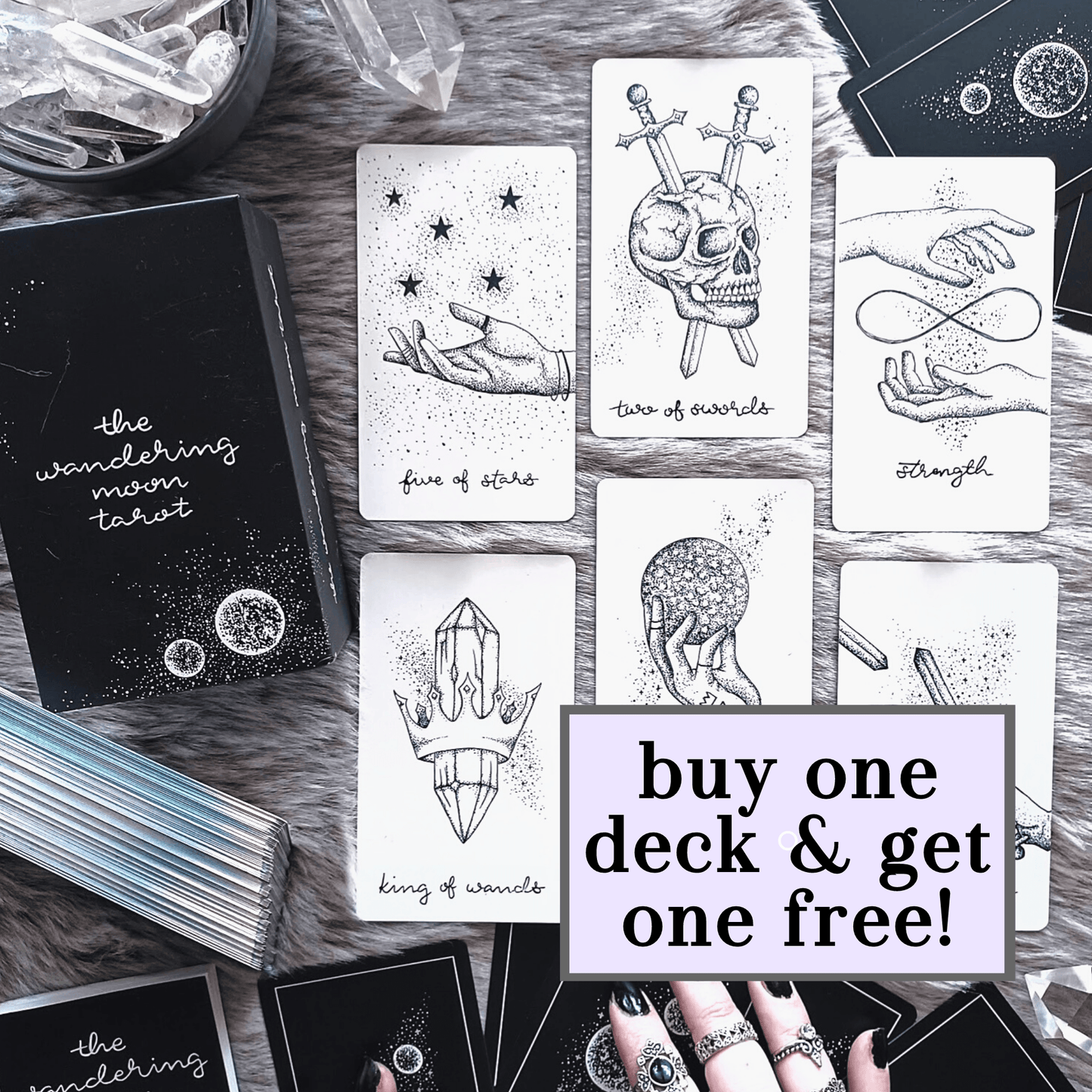 free tarot deck! Wandering Moon Tarot Deck, Celestial Tarot Cards, Crystal Tarot Card Deck, Indie Tarot Deck, Beginner Tarot Deck, Tarot Deck with Guide