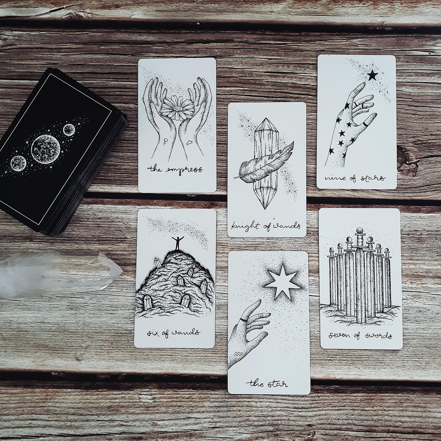 free tarot deck! Wandering Moon Tarot Deck, Celestial Tarot Cards, Crystal Tarot Card Deck, Indie Tarot Deck, Beginner Tarot Deck, Tarot Deck with Guide