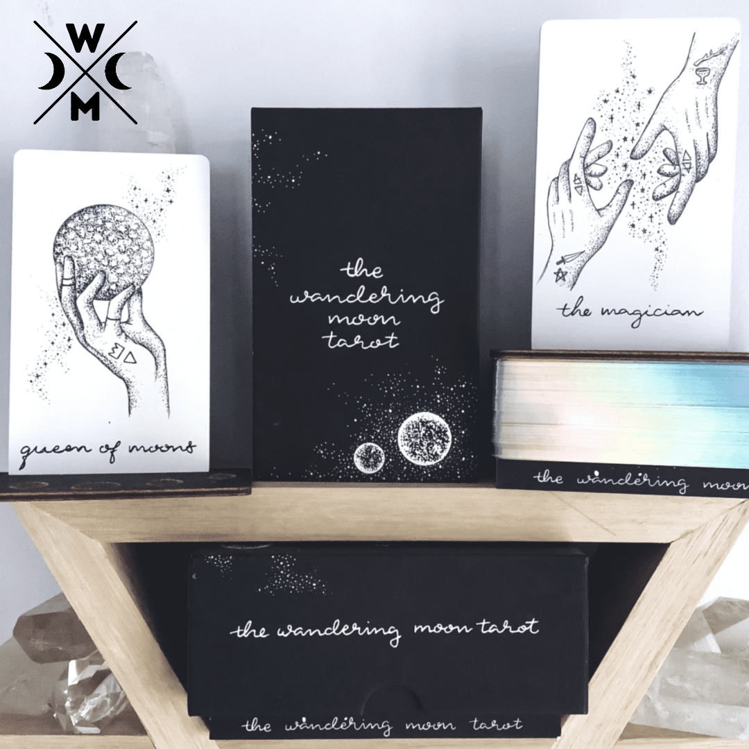 free tarot deck! Wandering Moon Tarot Deck, Celestial Tarot Cards, Crystal Tarot Card Deck, Indie Tarot Deck, Beginner Tarot Deck, Tarot Deck with Guide