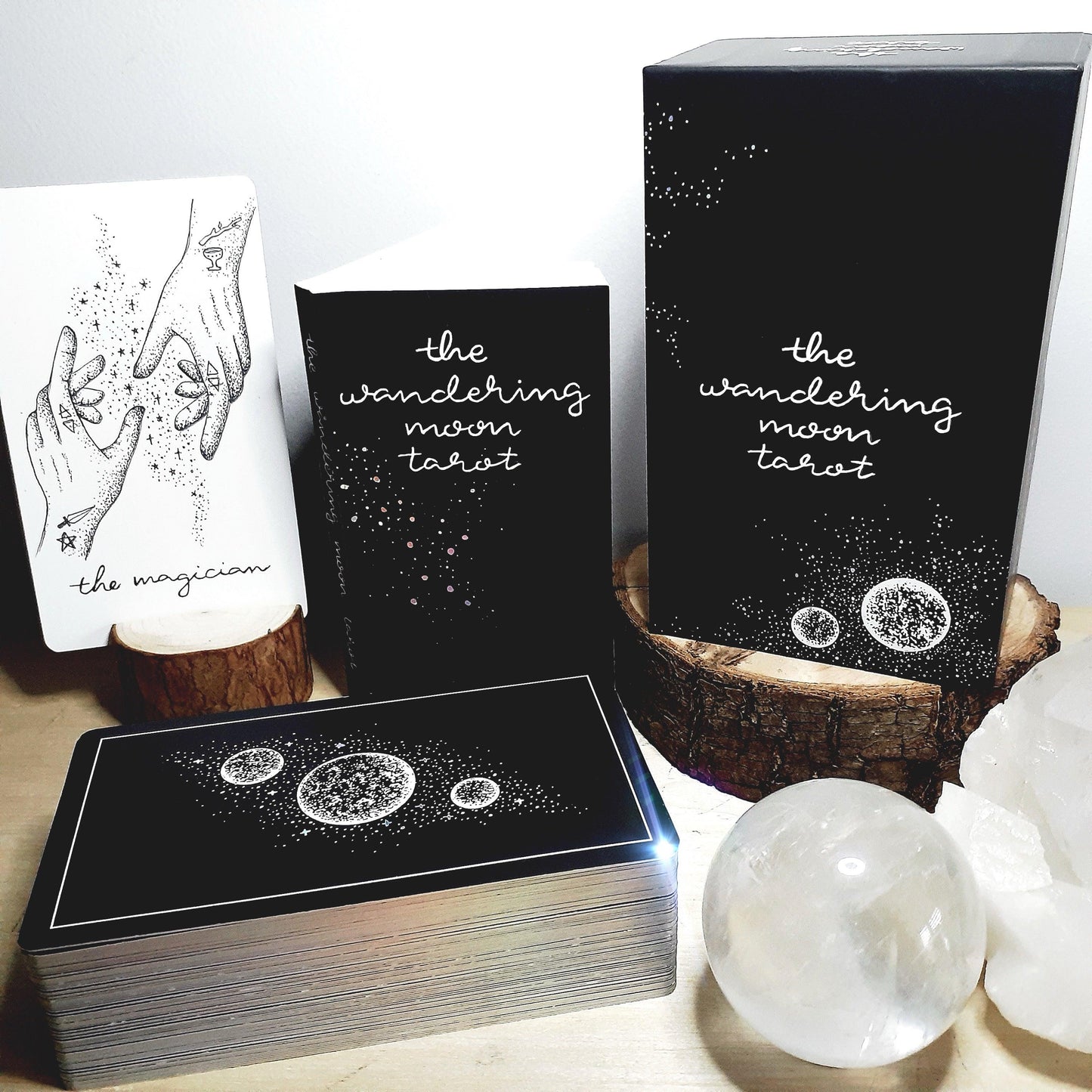 free tarot deck! Wandering Moon Tarot Deck, Celestial Tarot Cards, Crystal Tarot Card Deck, Indie Tarot Deck, Beginner Tarot Deck, Tarot Deck with Guide