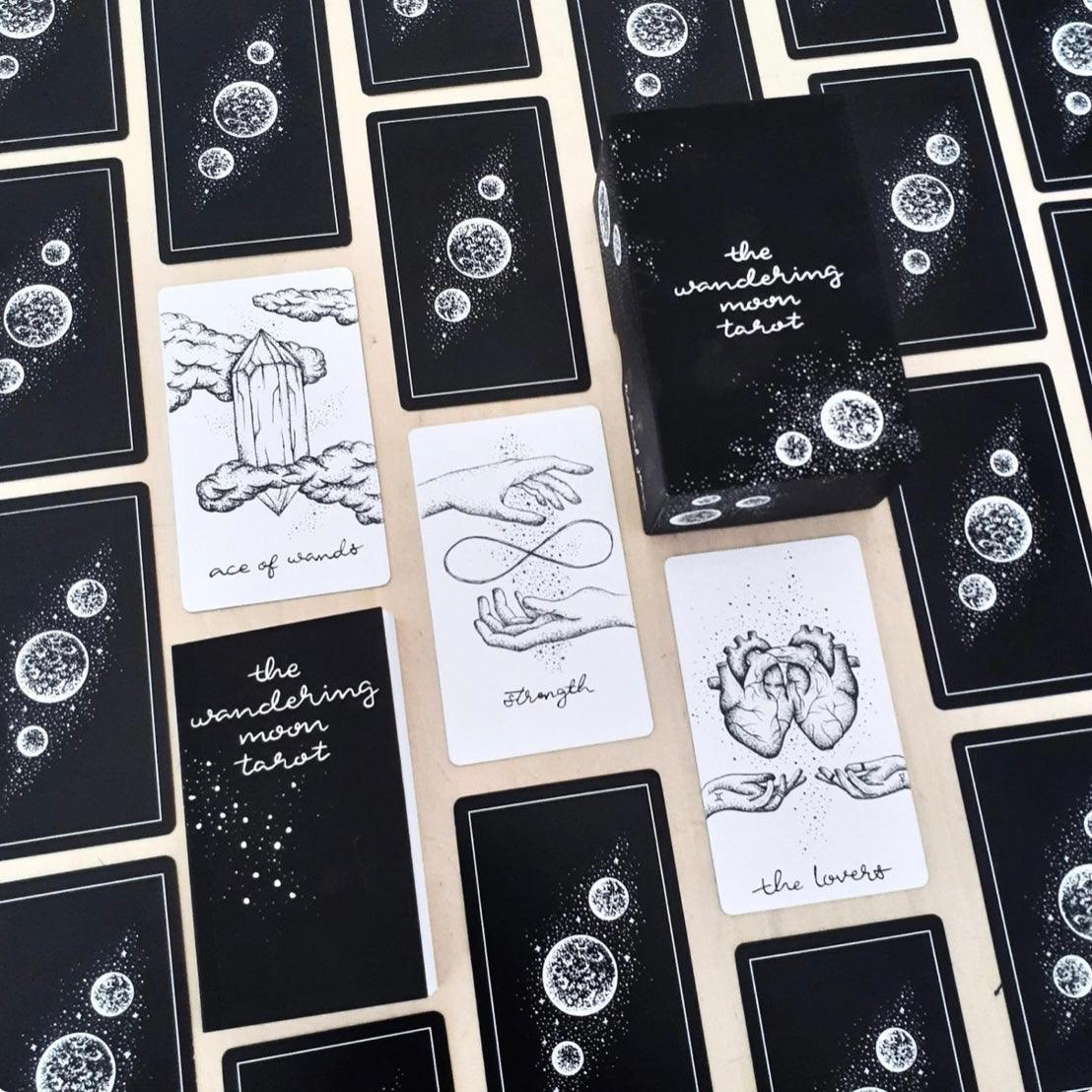 free tarot deck! Wandering Moon Tarot Deck, Celestial Tarot Cards, Crystal Tarot Card Deck, Indie Tarot Deck, Beginner Tarot Deck, Tarot Deck with Guide