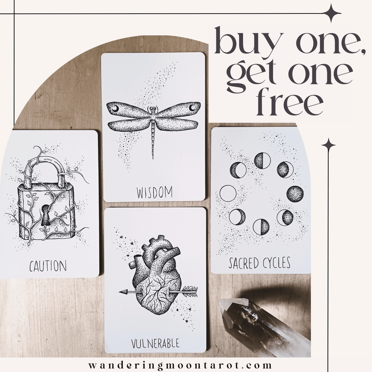 free tarot deck: wandering soul oracle, holographic illustrated aesthetic oracle cards - The Wandering Moon Co.