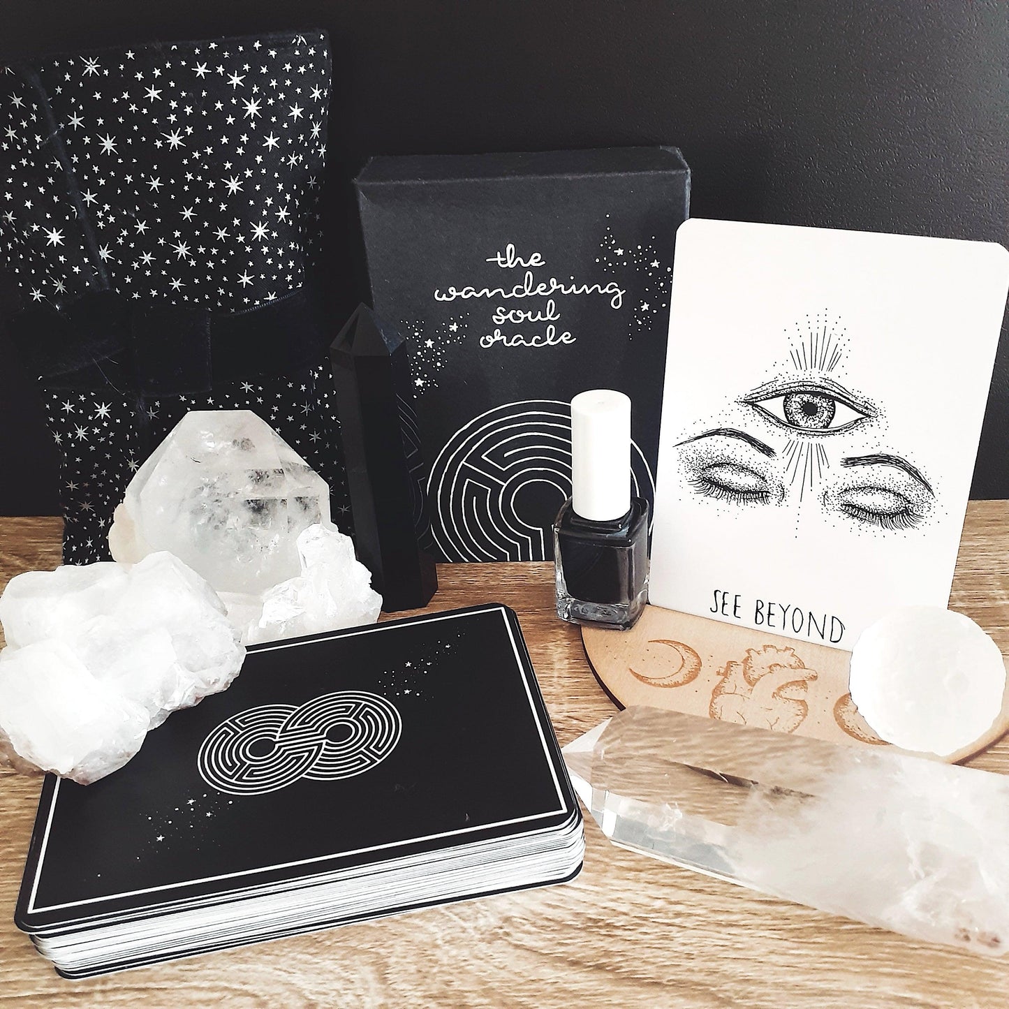 free tarot deck: wandering soul oracle, holographic illustrated aesthetic oracle cards - The Wandering Moon Co.