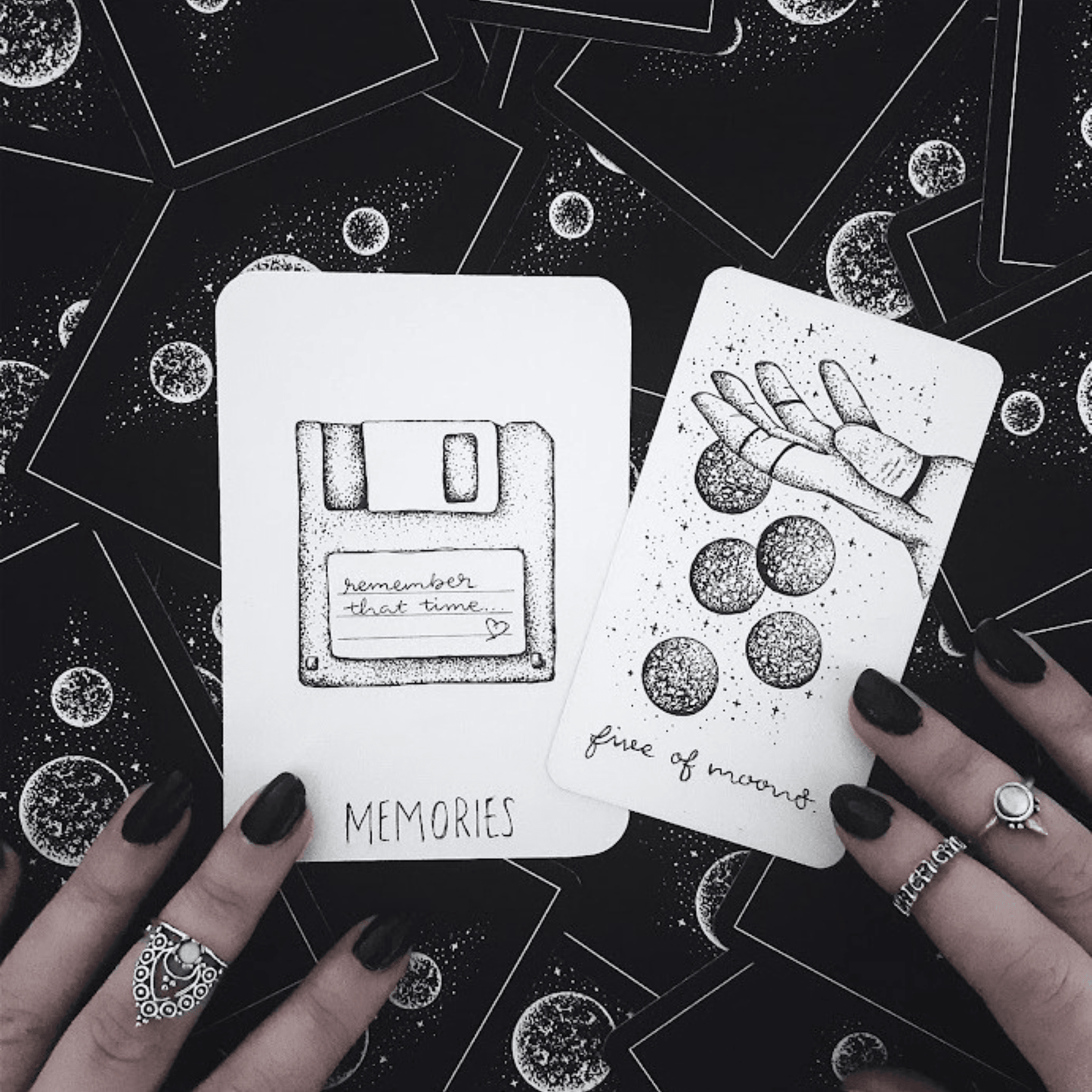 free tarot deck: wandering soul oracle, holographic illustrated aesthetic oracle cards - The Wandering Moon Co.