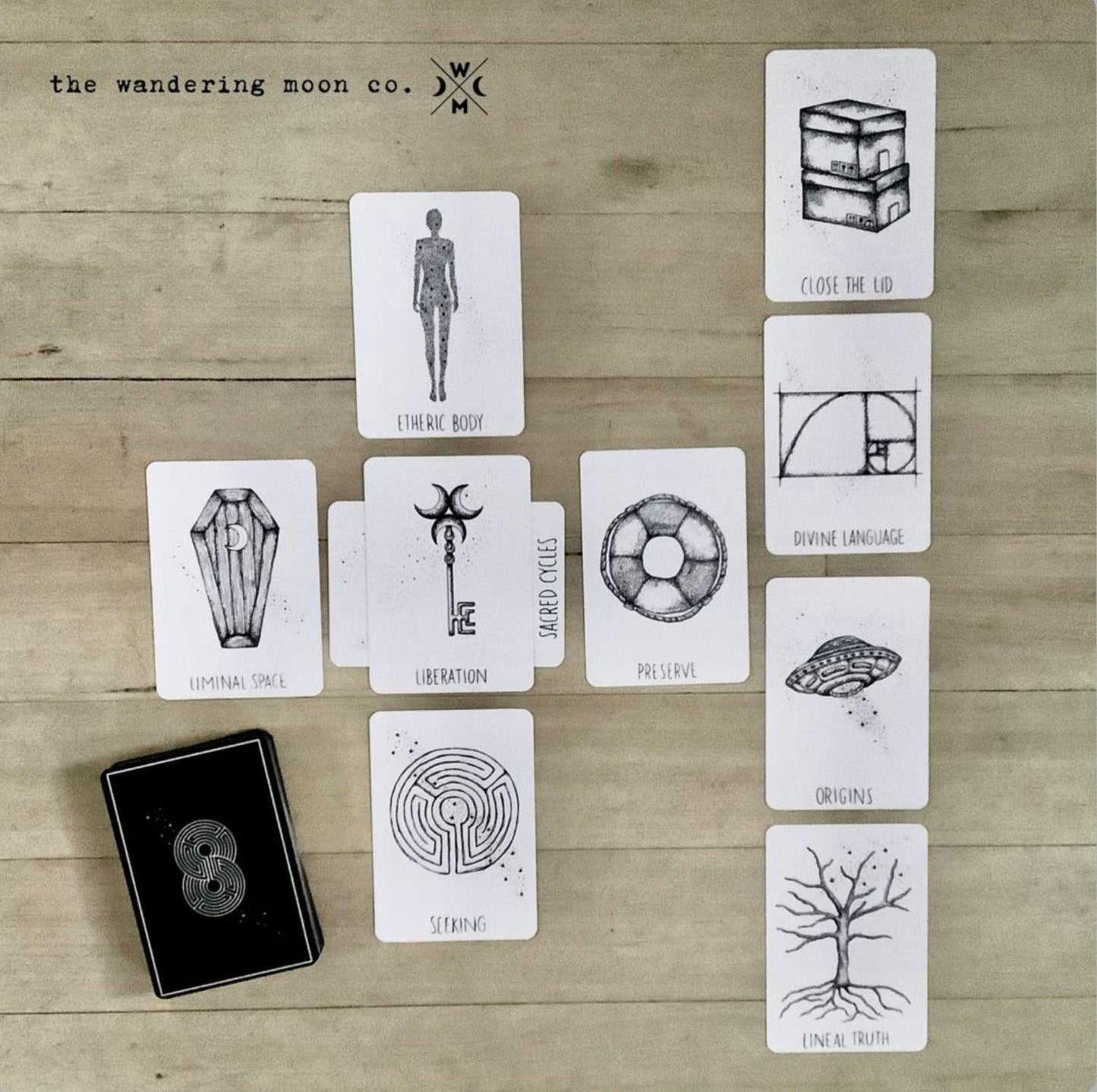 free tarot deck: wandering soul oracle, holographic illustrated aesthetic oracle cards - The Wandering Moon Co.