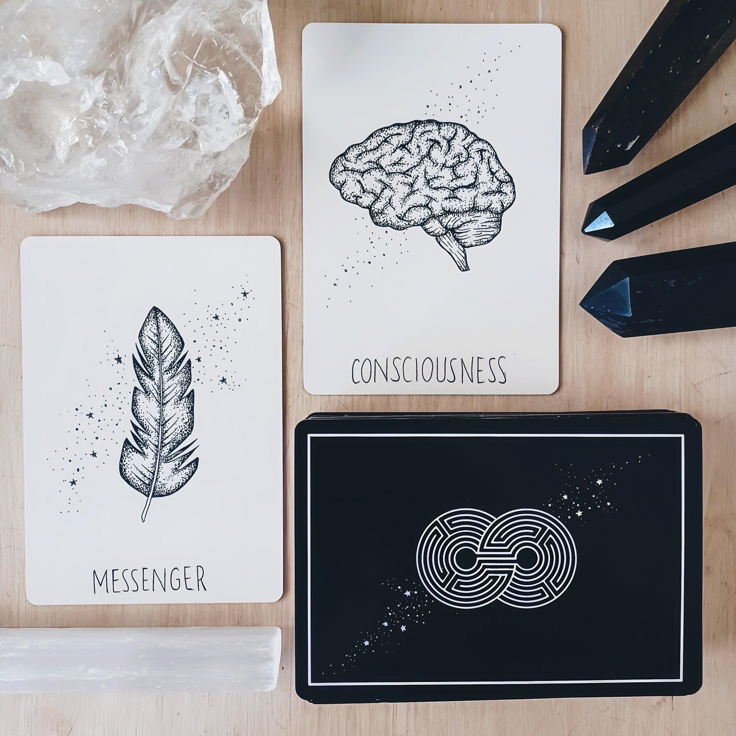 free tarot deck: wandering soul oracle, holographic illustrated aesthetic oracle cards - The Wandering Moon Co.
