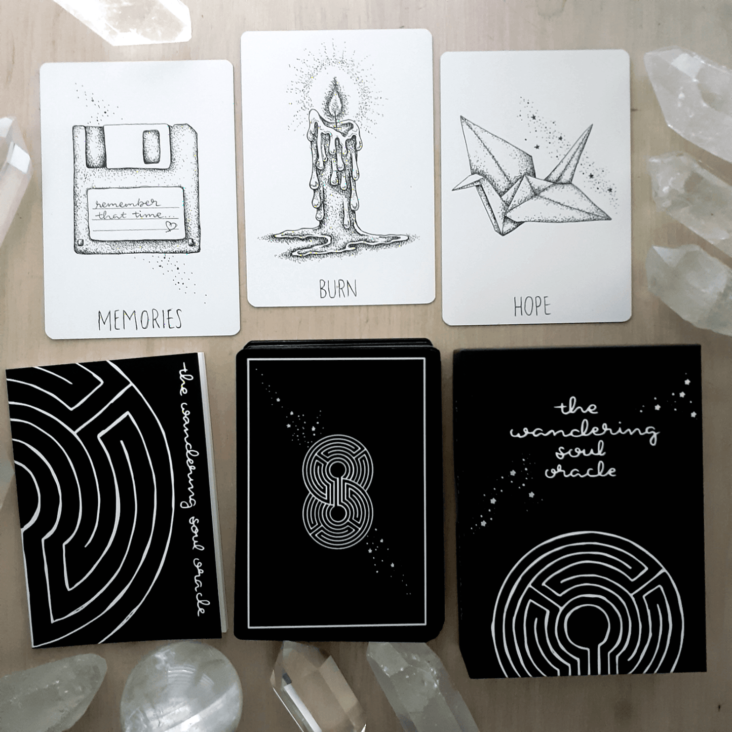 free tarot deck: wandering soul oracle, holographic illustrated aesthetic oracle cards - The Wandering Moon Co.