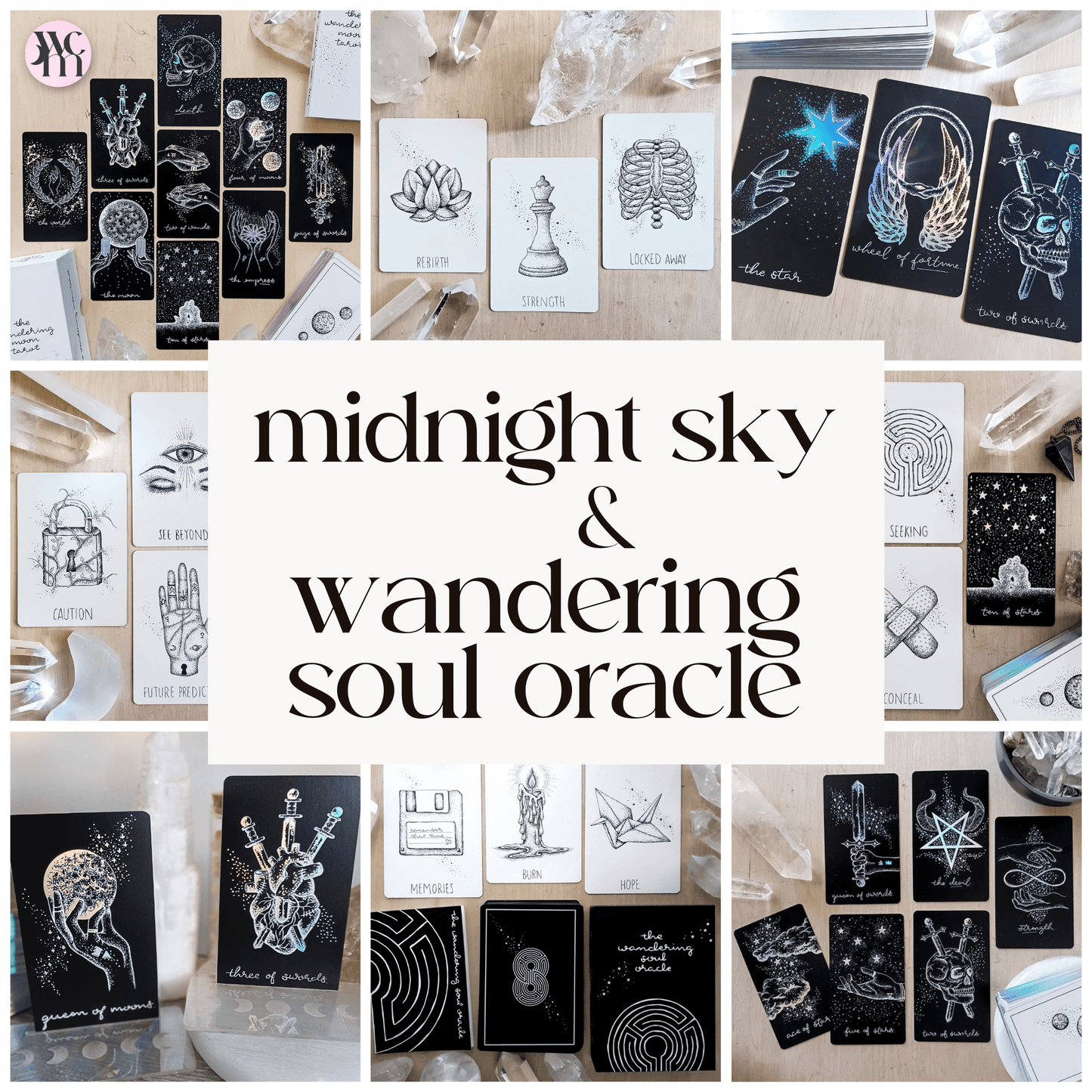 midnight sky & wandering soul oracle: aesthetic indie tarot deck & oracle deck bundle set - The Wandering Moon Co.