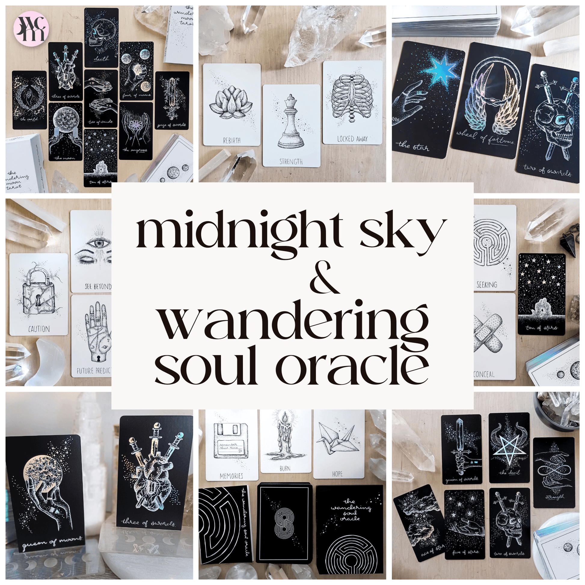 midnight sky & wandering soul oracle: aesthetic indie tarot deck & oracle deck bundle set - The Wandering Moon Co.