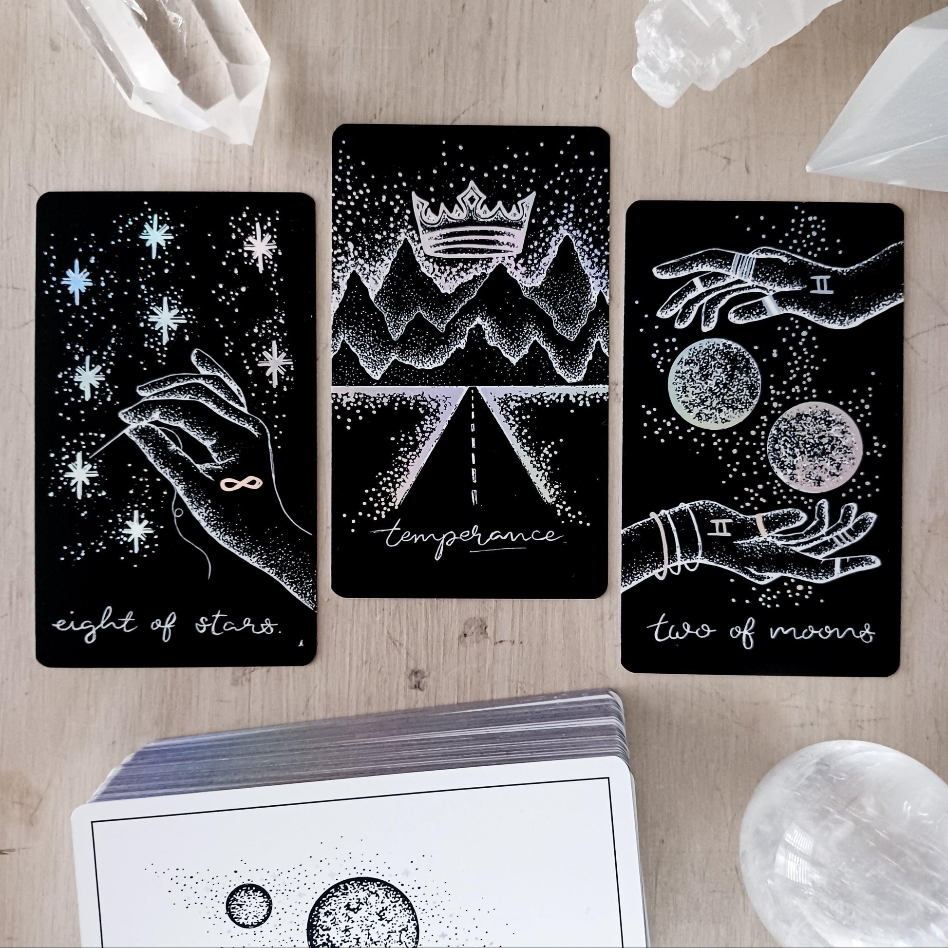 cards from Midnight Sky tarot deck from The Wandering Moon Co. studios