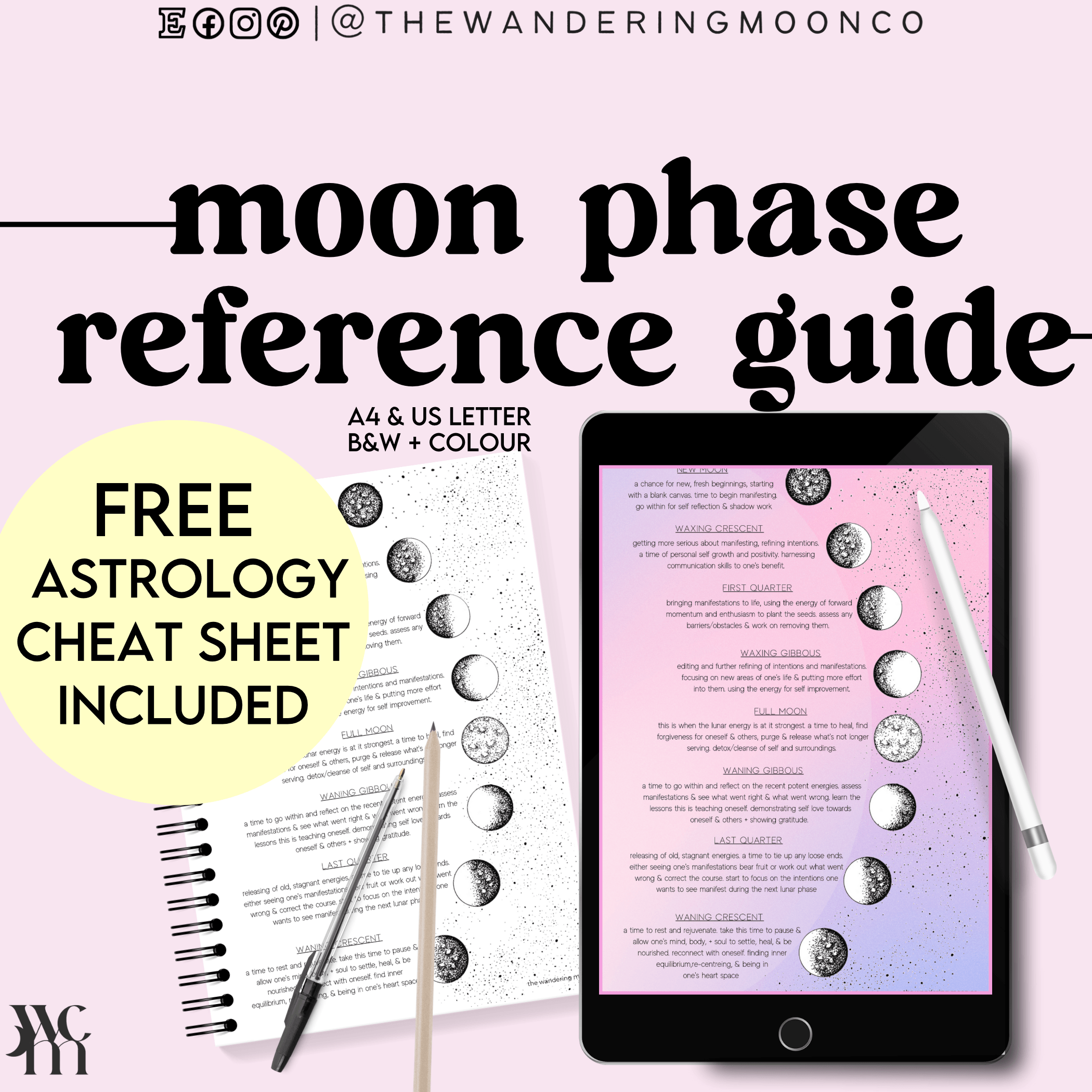 divination astrology cheat sheet guide: the moon phases, printable – moon  haus studio