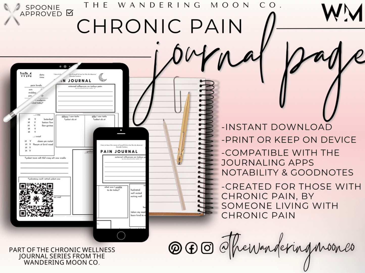 pain journal page tracker - The Wandering Moon Co.
