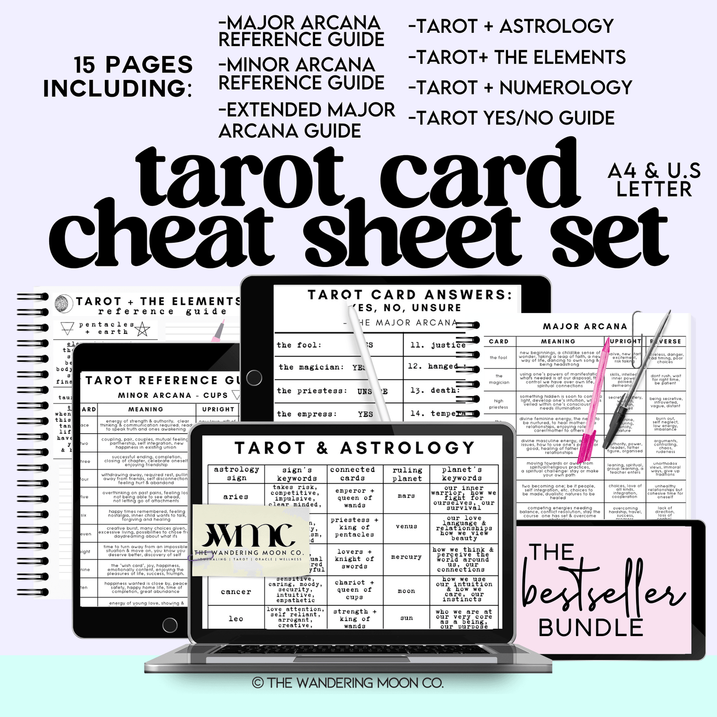 tarot card cheat sheet: tarot & the 12 houses of astrology instant download - The Wandering Moon Co.