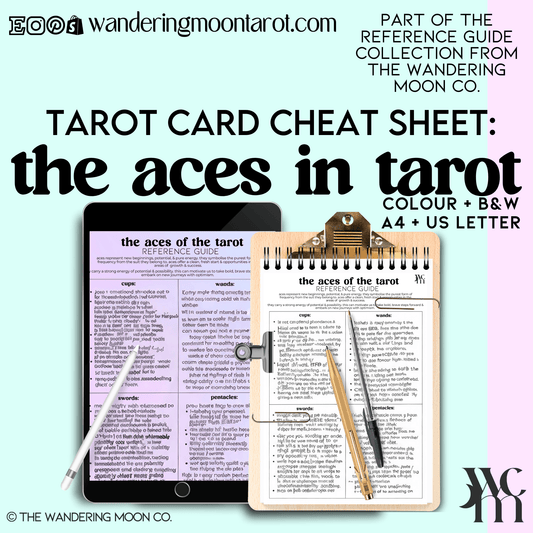 tarot card divination cheat sheet: the aces in tarot - digital download - The Wandering Moon Co.