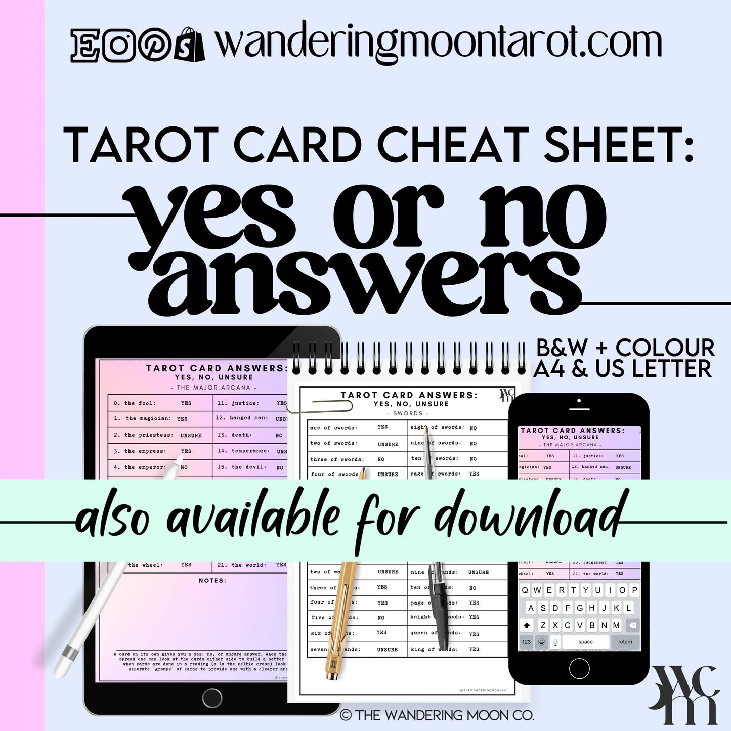 tarot card journal page: the shadow card | digital, printable, download PDF - The Wandering Moon Co.
