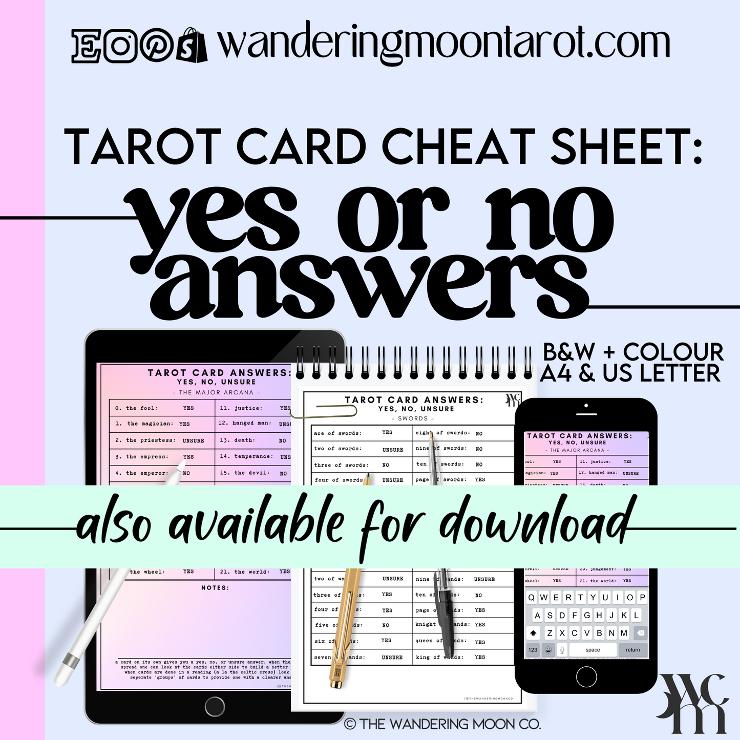 Tarot cards and Numerology cheat sheet - Reference guide PDF - Instant access - Learn Numerology