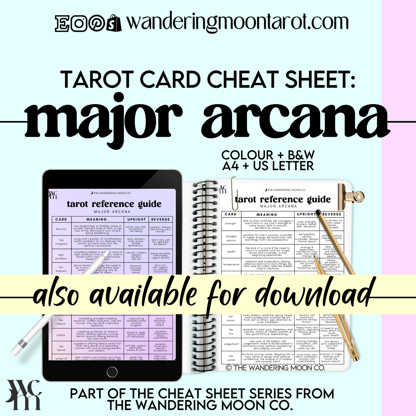 Tarot cards and Numerology cheat sheet - Reference guide PDF - Instant access - Learn Numerology