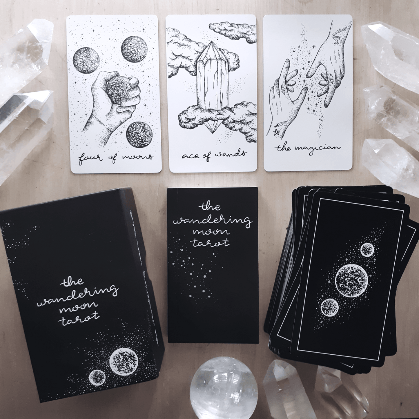 wandering moon tarot deck| holographic, hand illustrated tarot cards | indie tarot deck with guidebook | beginner tarot deck - The Wandering Moon Co.