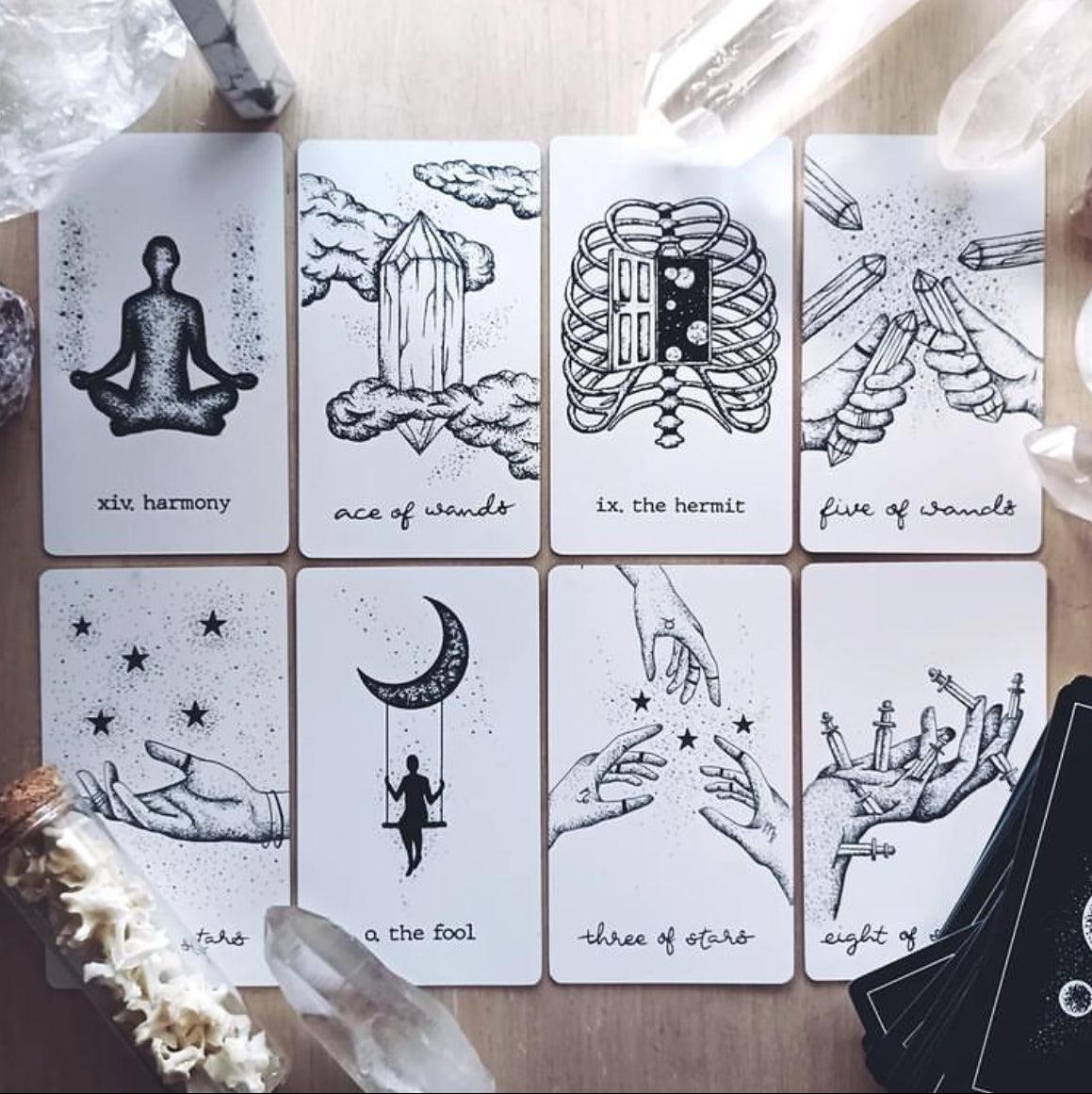 wandering moon tarot deck| holographic, hand illustrated tarot cards | indie tarot deck with guidebook | beginner tarot deck - The Wandering Moon Co.