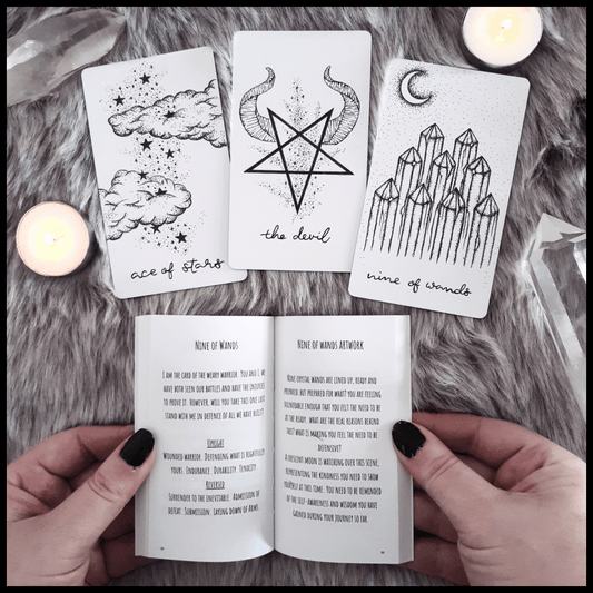wandering moon tarot deck| holographic, hand illustrated tarot cards | indie tarot deck with guidebook | beginner tarot deck - The Wandering Moon Co.