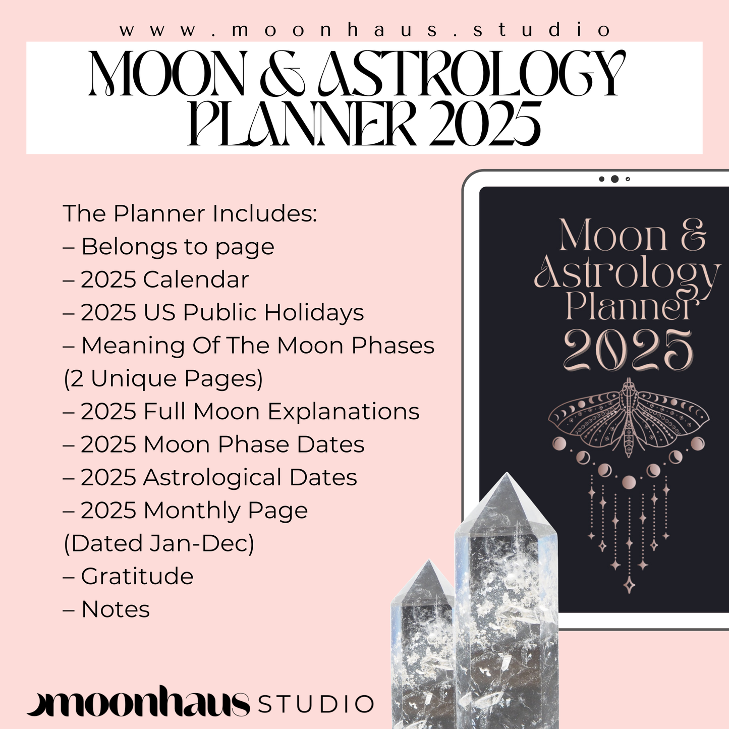 2025 moon & astrology planner: canva template, 128 pages, witchy tarot ...