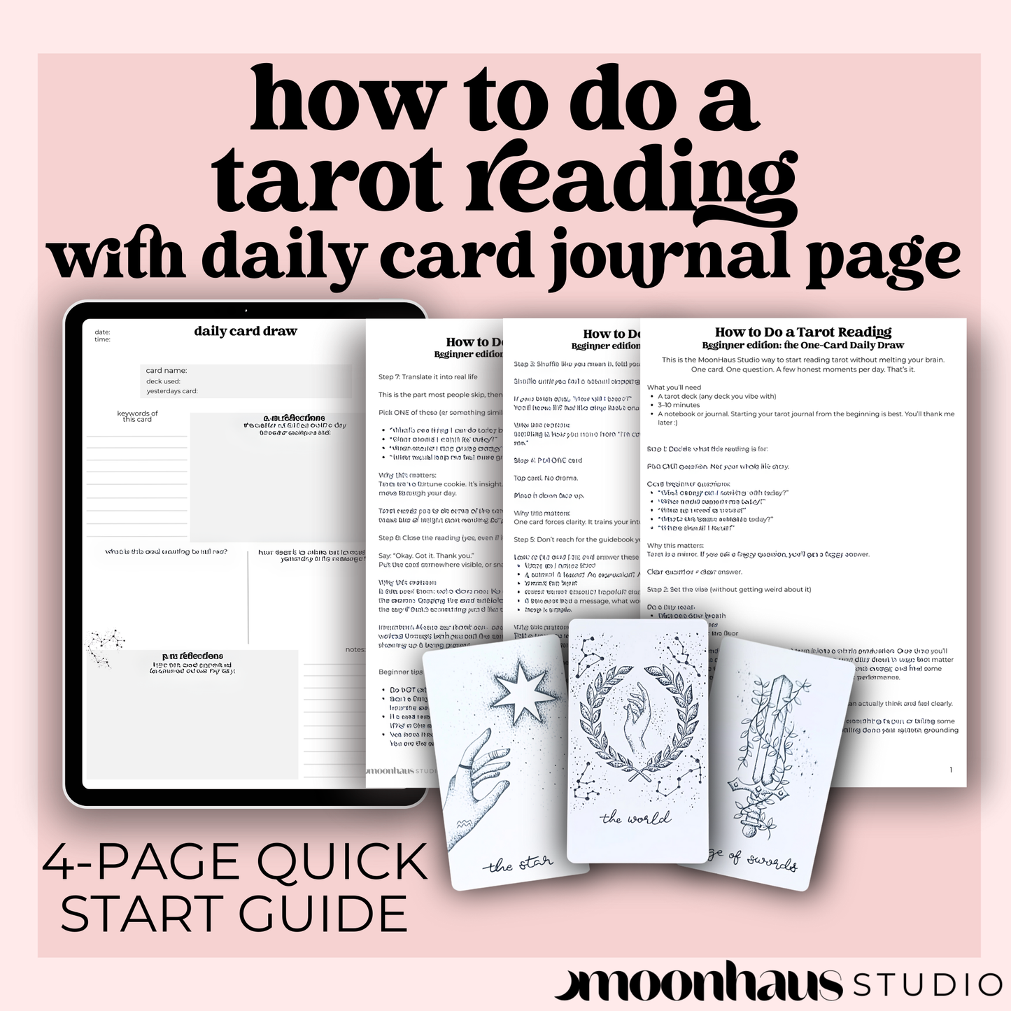 How to Do a Tarot Reading, Beginner Daily Card Guide PDF, Digital Printable Journal Page