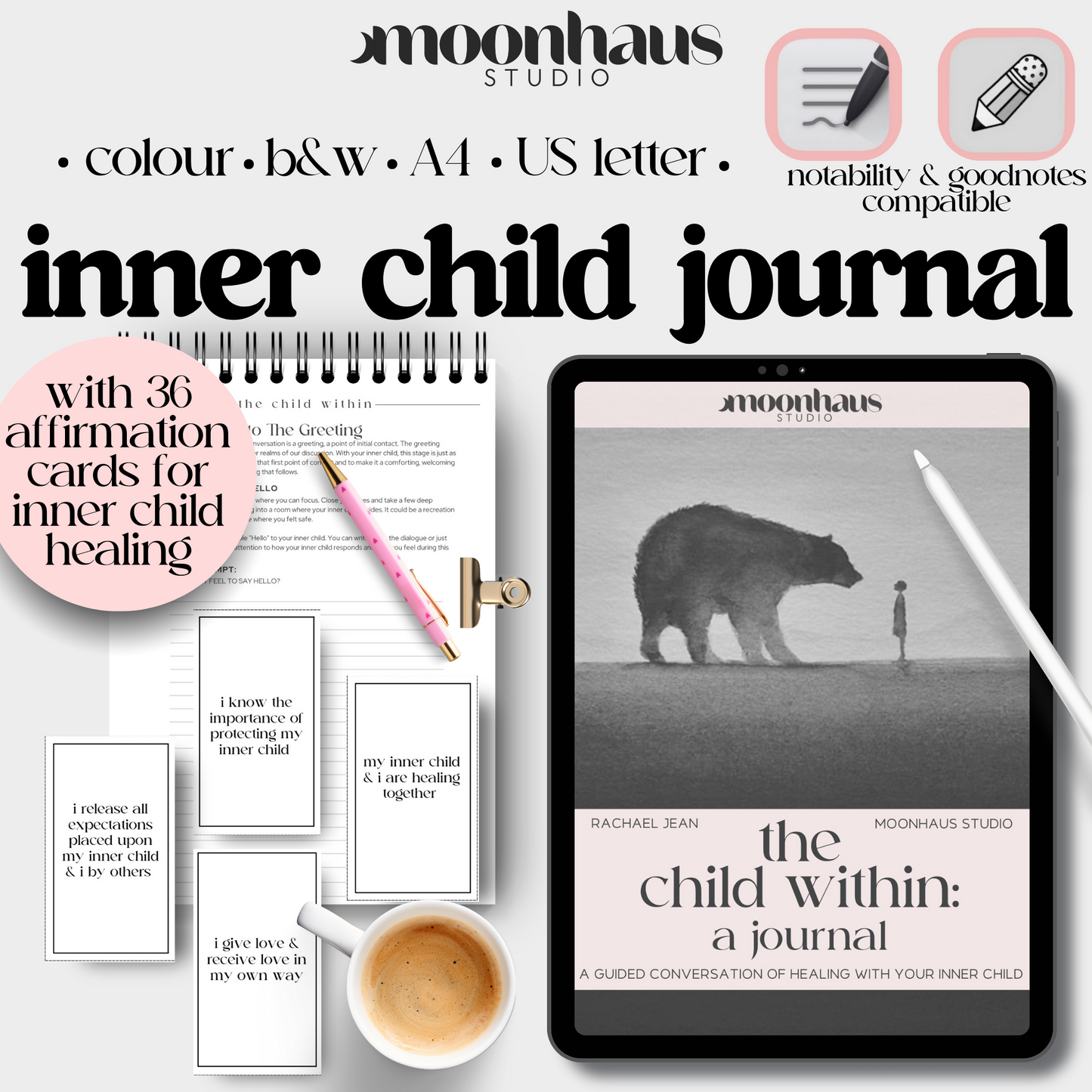 inner child journal: trauma healing, shadow work, guided workbook with digital affirmation cards, therapy tools