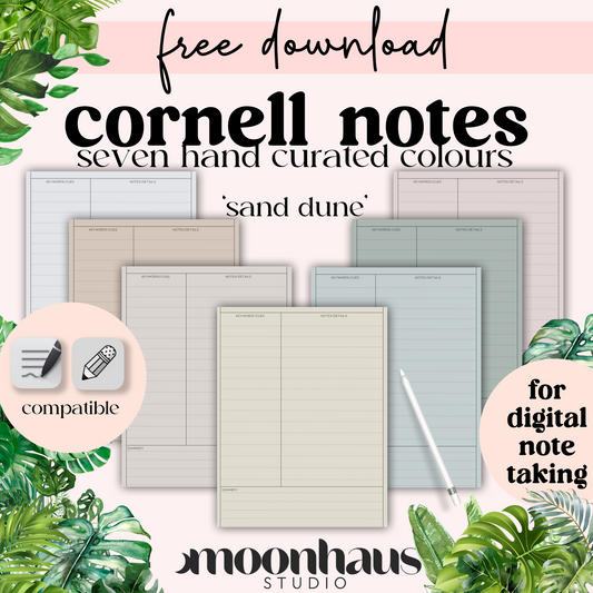 free download: digital Cornell notes in seven hand curated tones (freebie gift!)