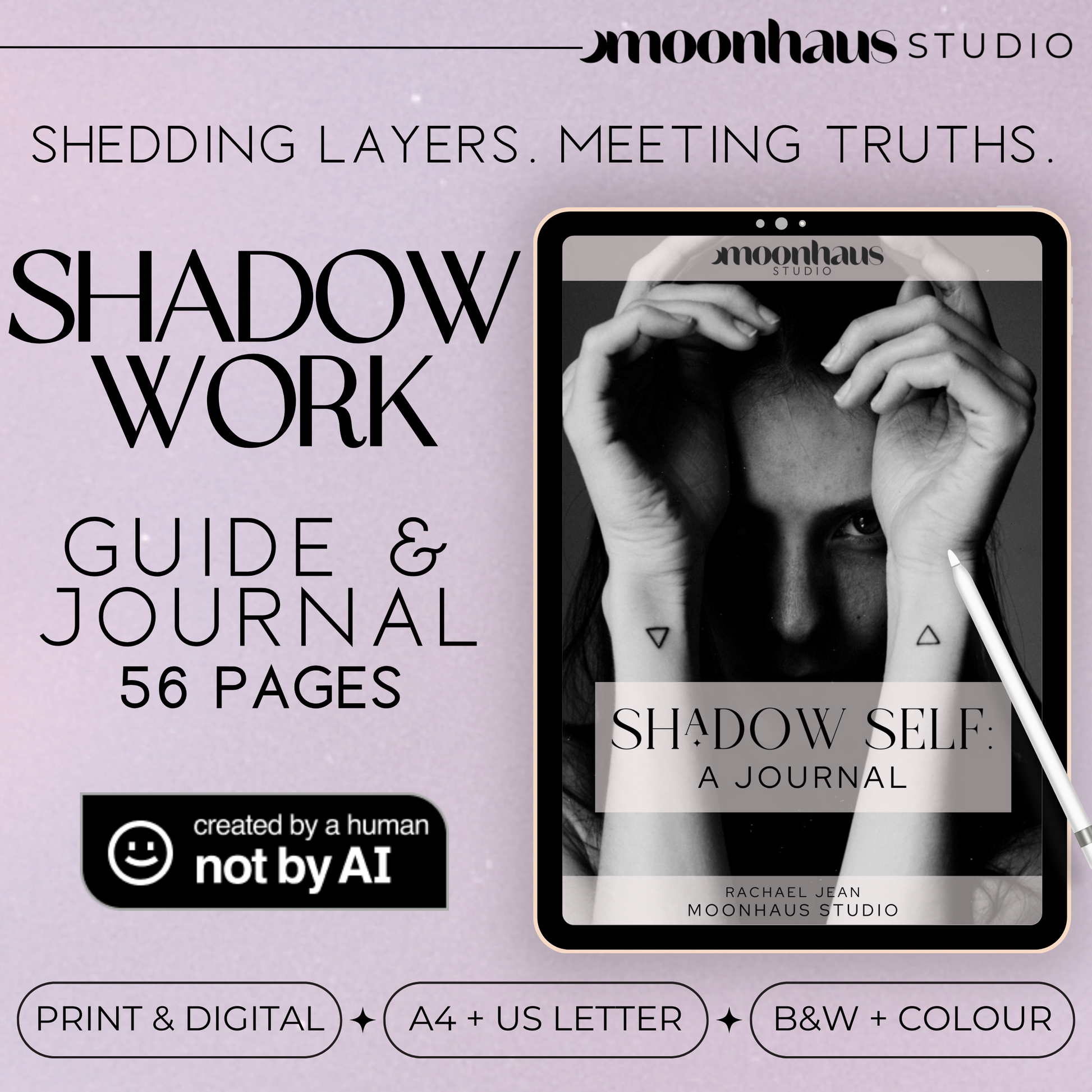 shadow work guided journal, printable and digital, instant download, Shadow Self, self paced journal 