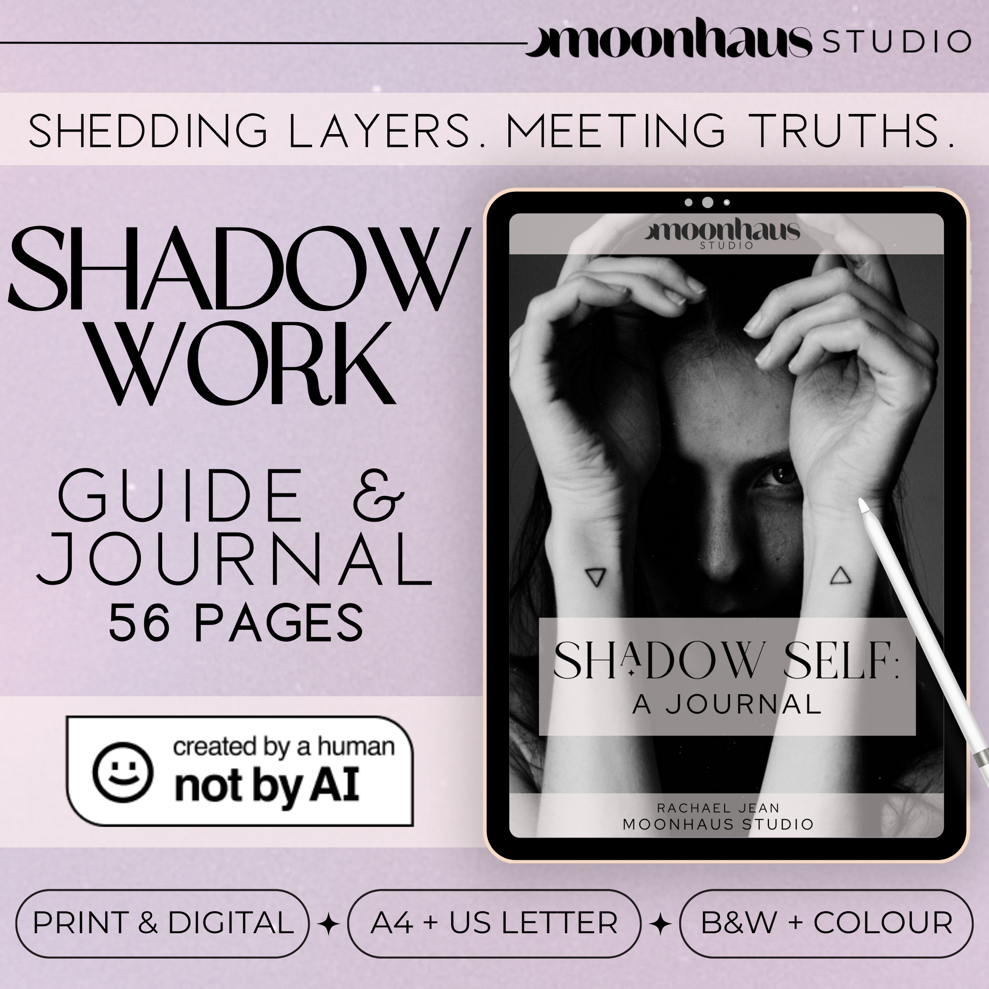 shadow work guided journal, printable and digital, instant download, Shadow Self, self paced journal 