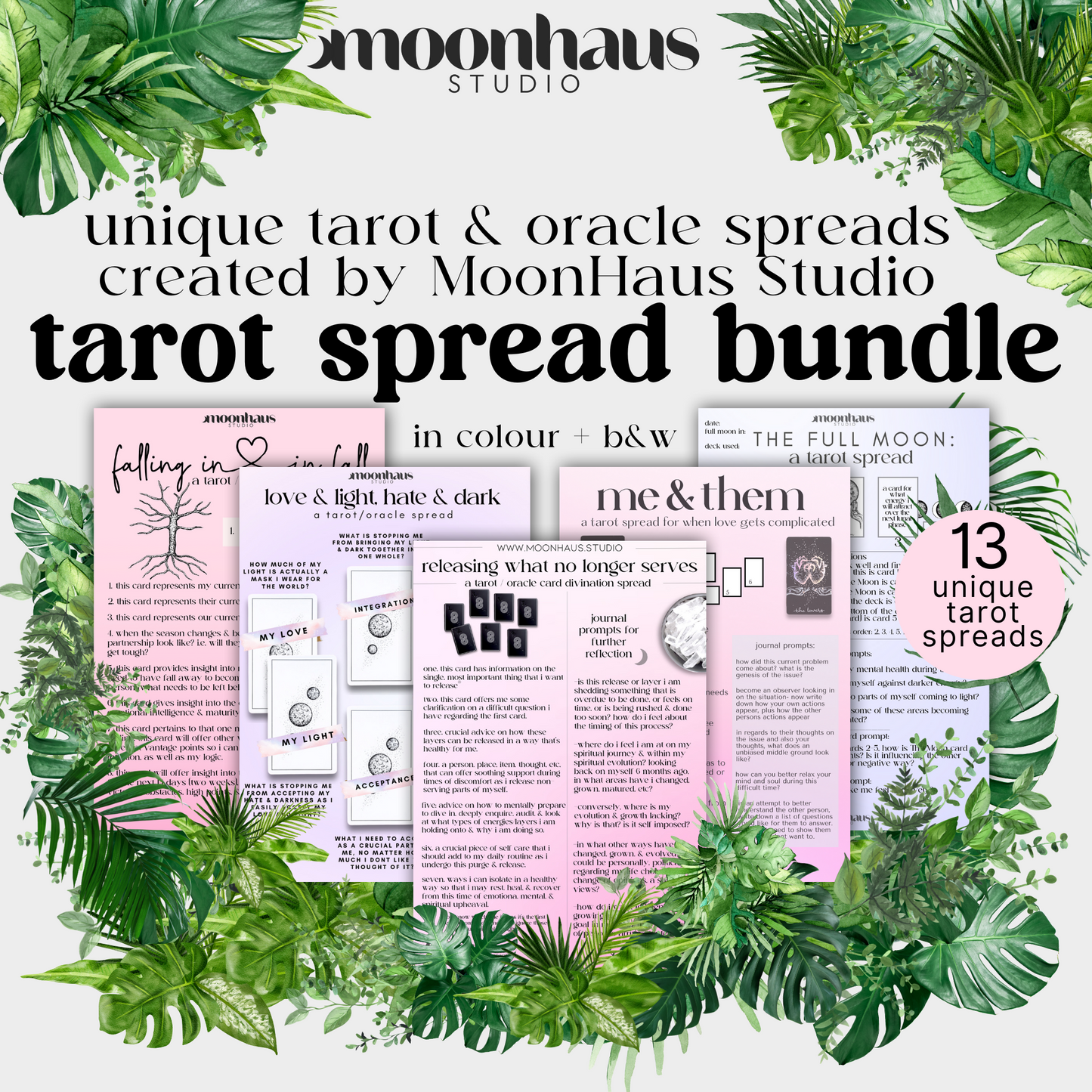 digital tarot spreads PDF: for tarot reading, tarot journal, workbook, tarot card reading, beginner tarot spread, printable, oracle reading