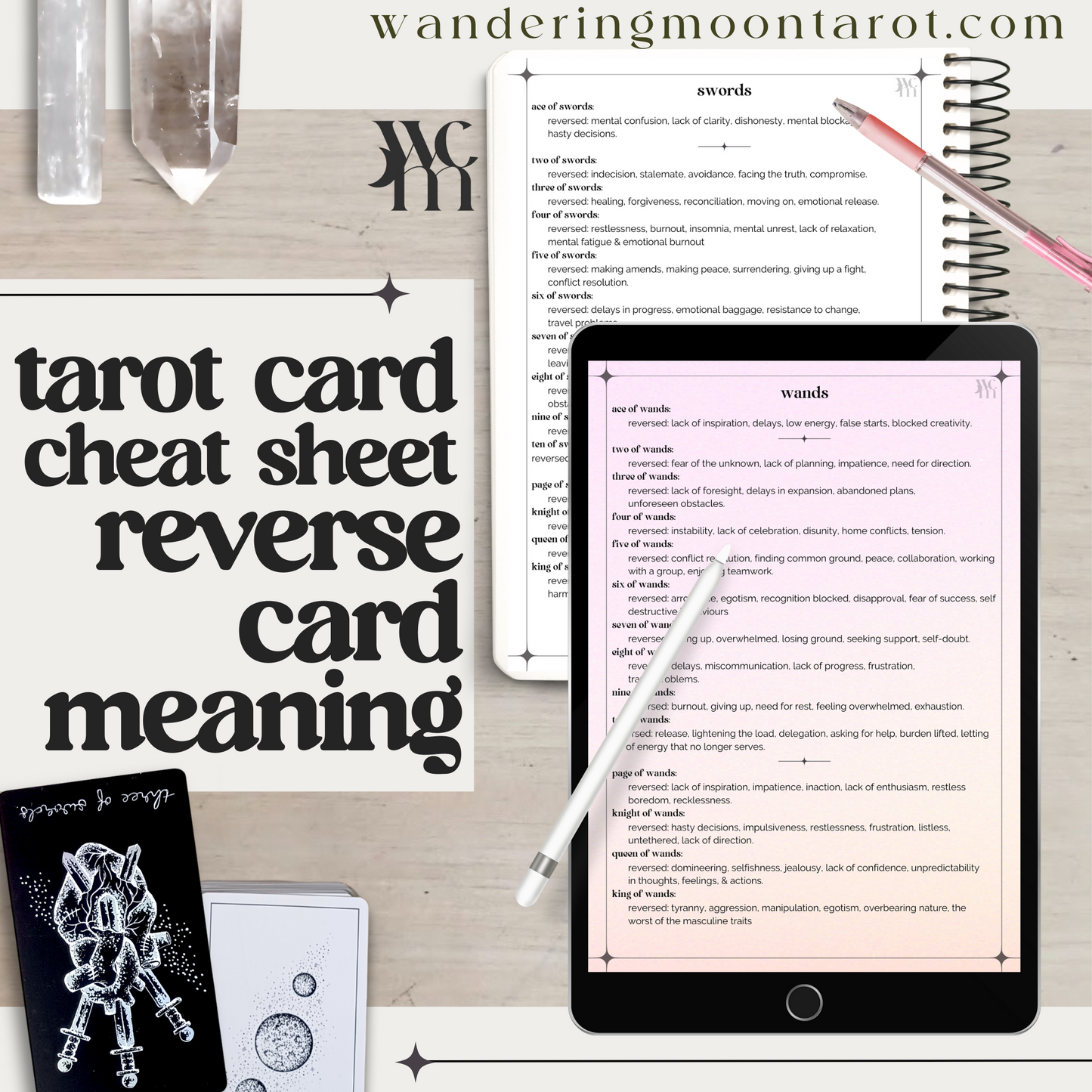 tarot cheat sheet: reverse card meaning